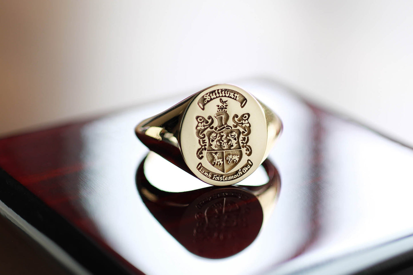 Custom Solid Gold Signet Ring – Engraved Personalized Initials or Design