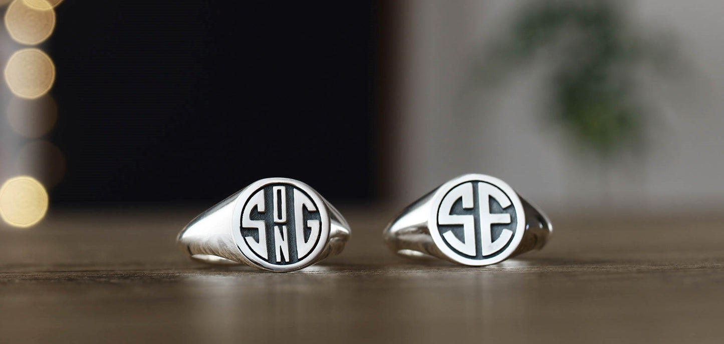 Silver Monogram Ring with Initials