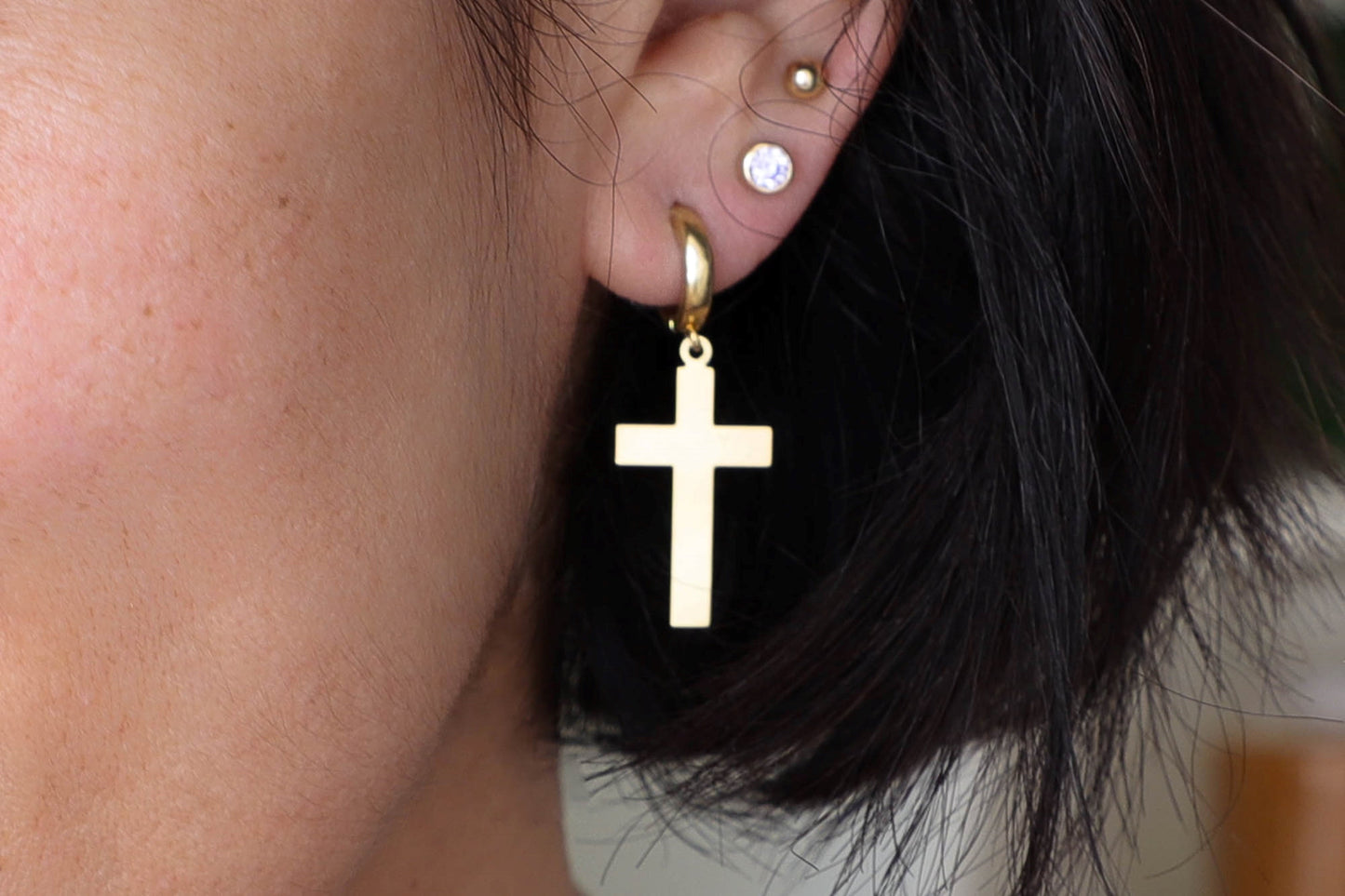 Solid Gold Cross Earrings
