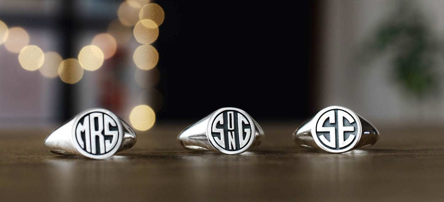 Silver Monogram Ring with Initials