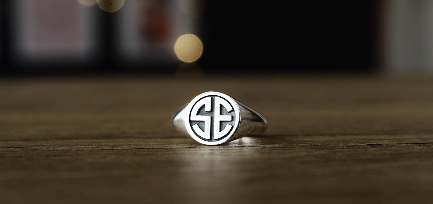 Silver Monogram Ring with Initials
