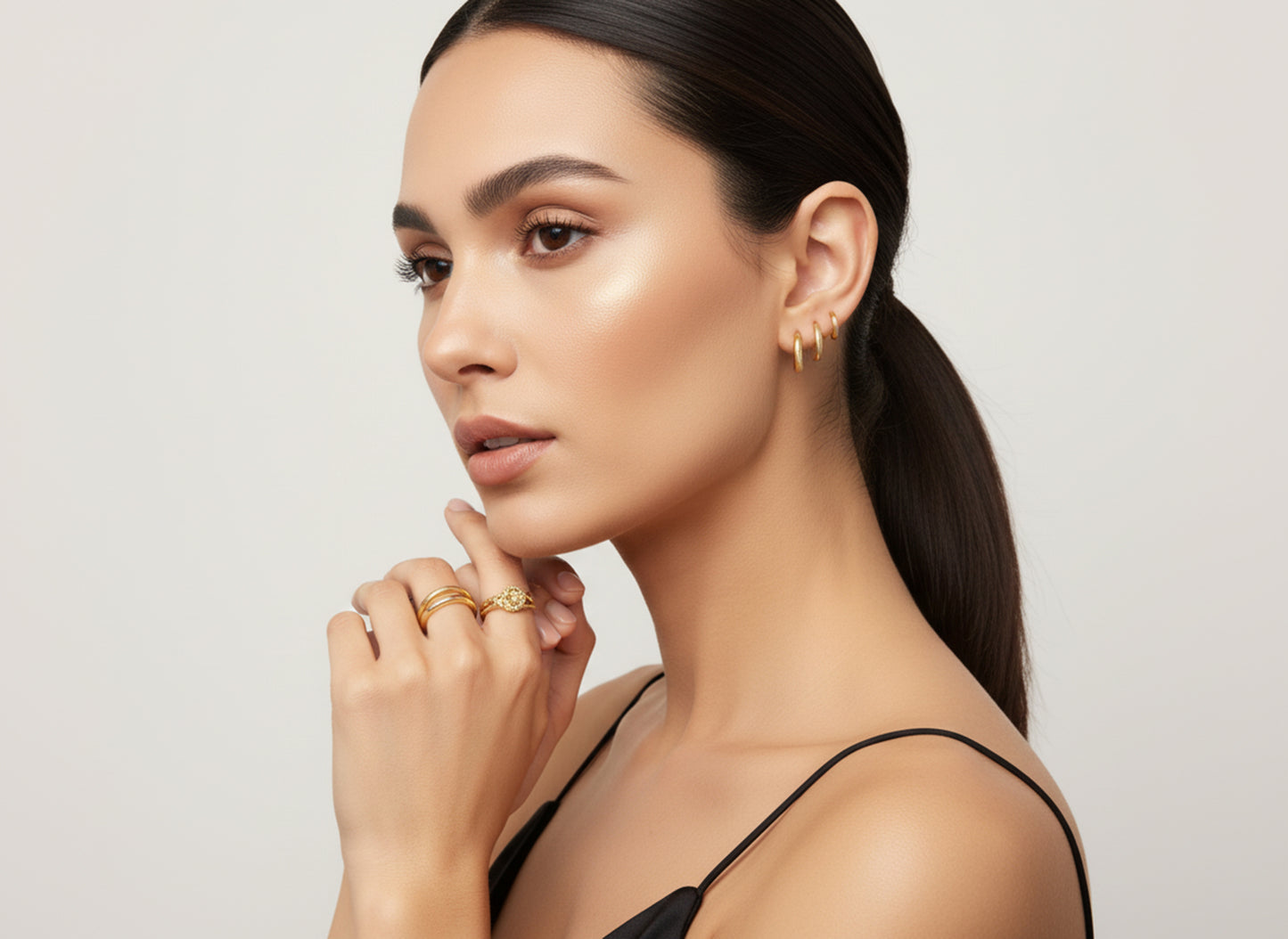 Solid Gold Huggie Hoops - Set of 3 Earrings