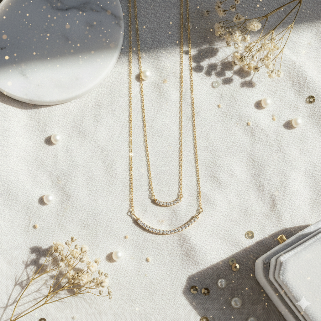 Diamond Paved Curved Bar Necklace