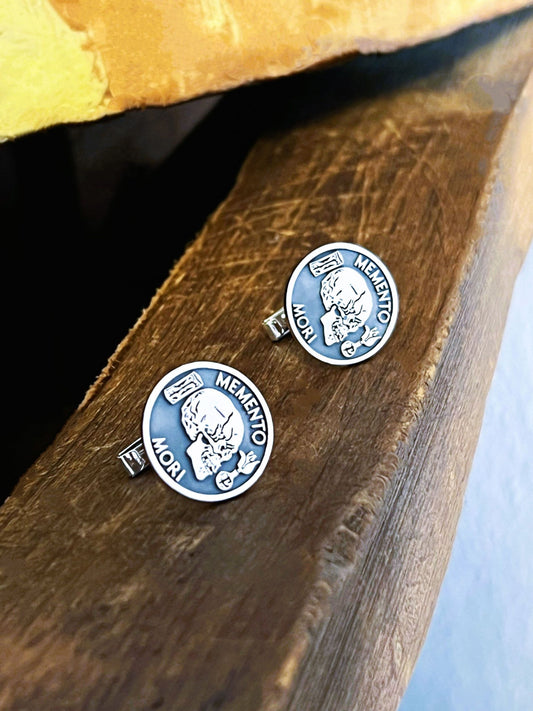 Memento Mori Cufflinks – Solid Gold or Sterling Silver Engraved Stoic Jewelry
