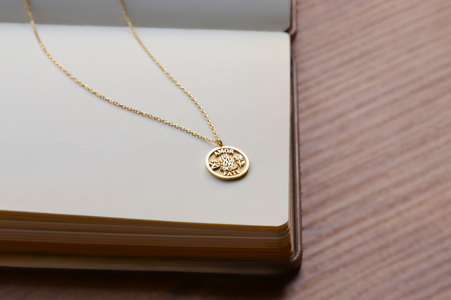Solid Gold Amor Fati Necklace – Love of Fate Stoic Pendant in Gold or Silver