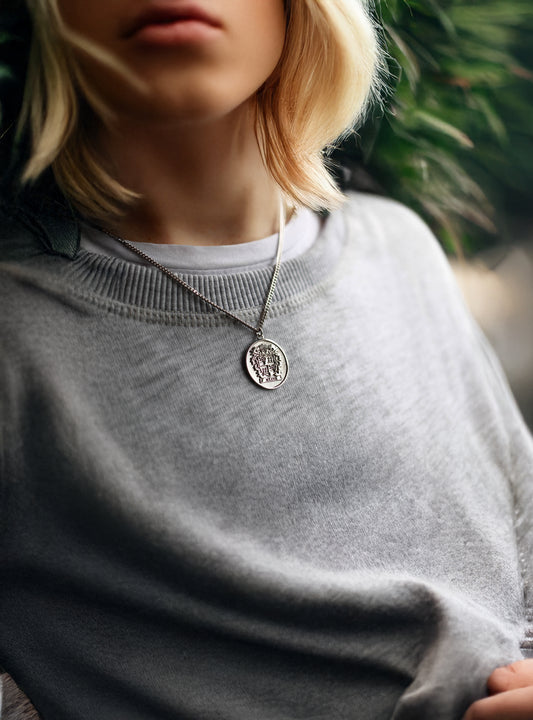Custom Family Crest Necklace – Engraved Coat of Arms Pendant Jewelry Gift for Men, Father’s Day or Birthday Gift for Him