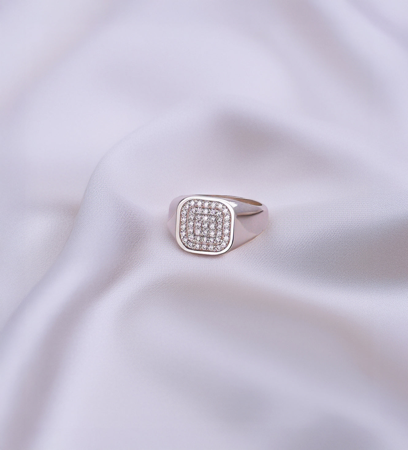 Men's Paved Cushion Signet Ring