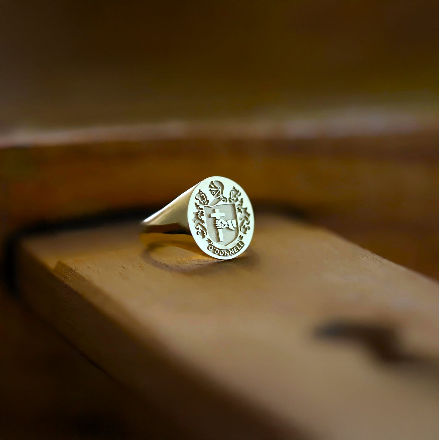 Custom Family Crest Engraved Gold Signet Ring for Men