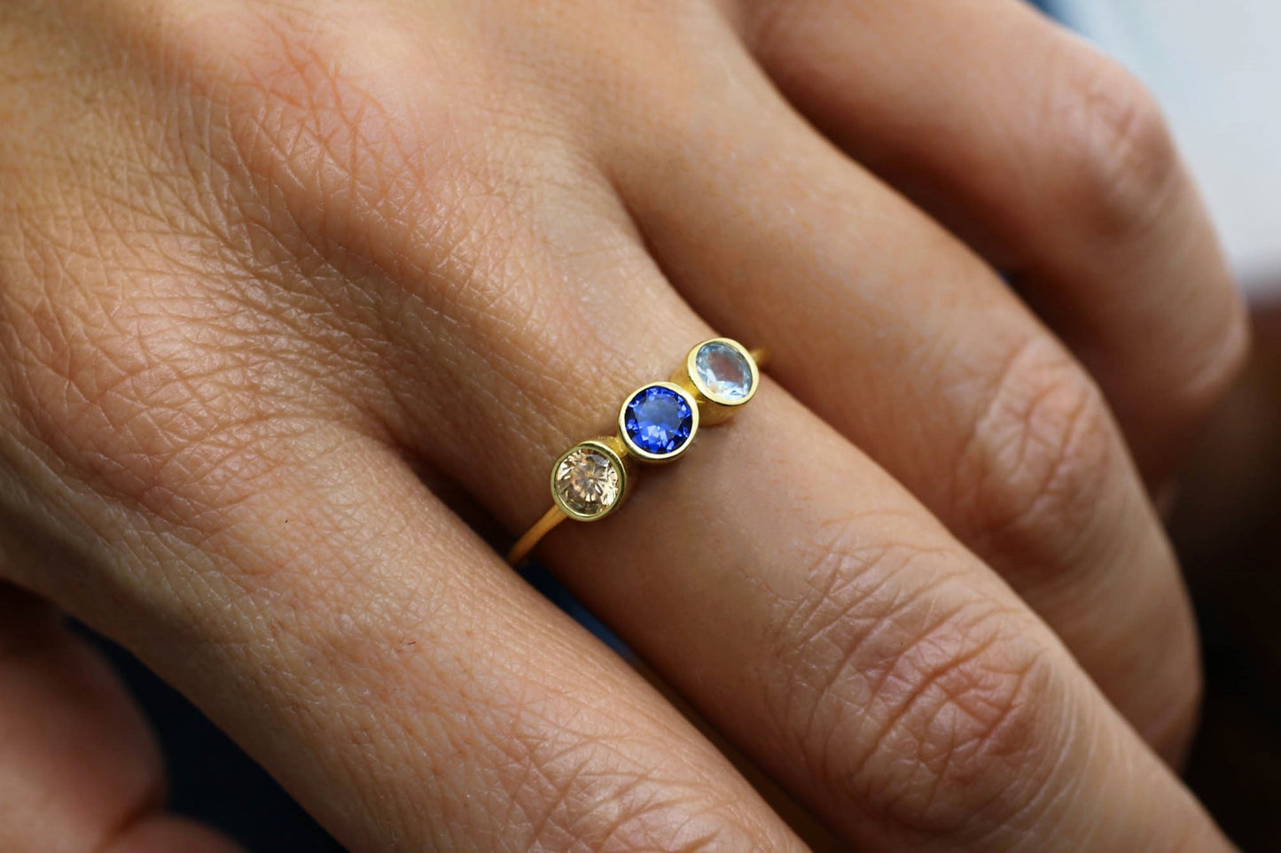 Gold 3 Birthstone Mothers Ring