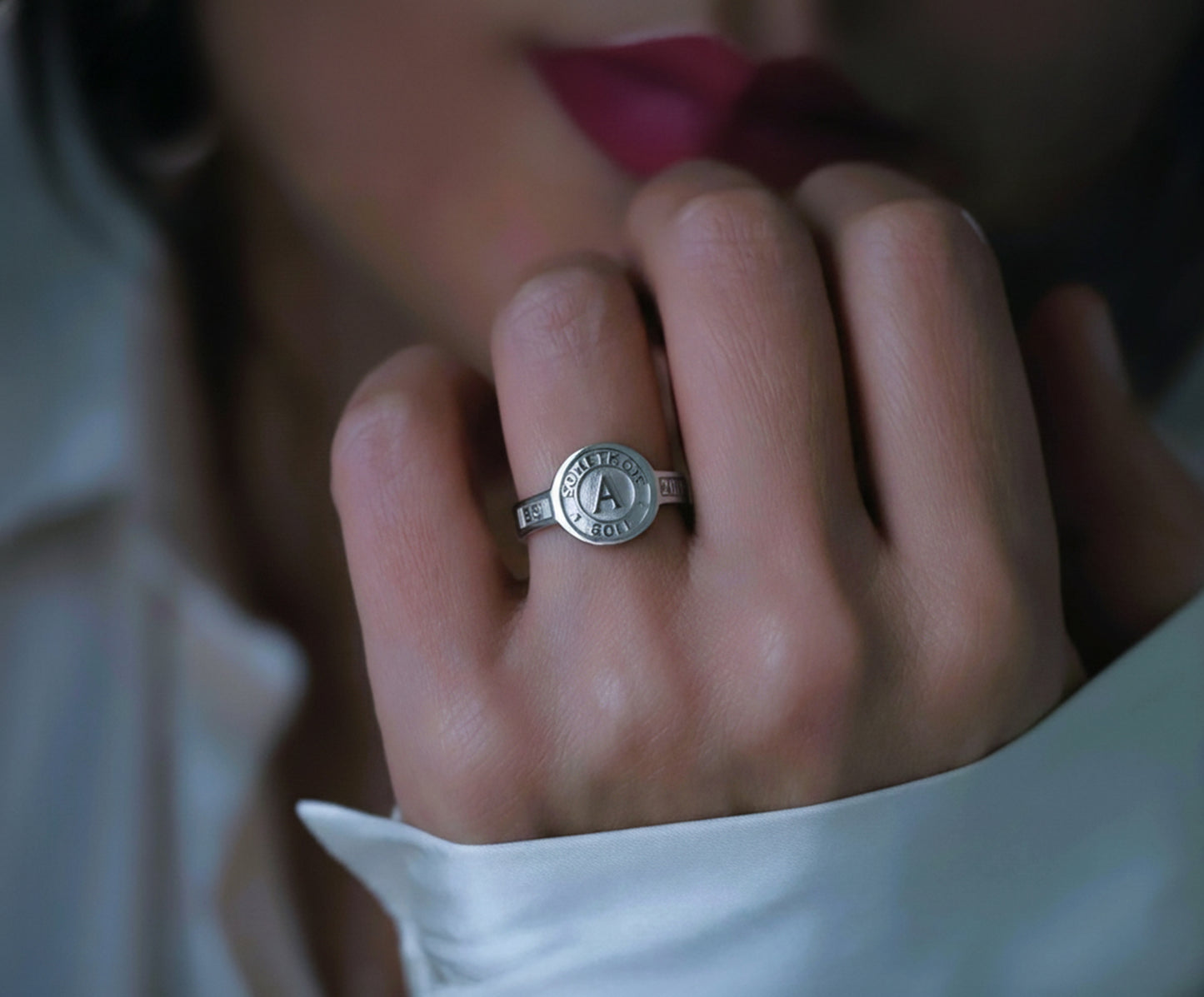 14K Solid White Gold Dainty Class Ring - Custom Graduation Gift Jewelry