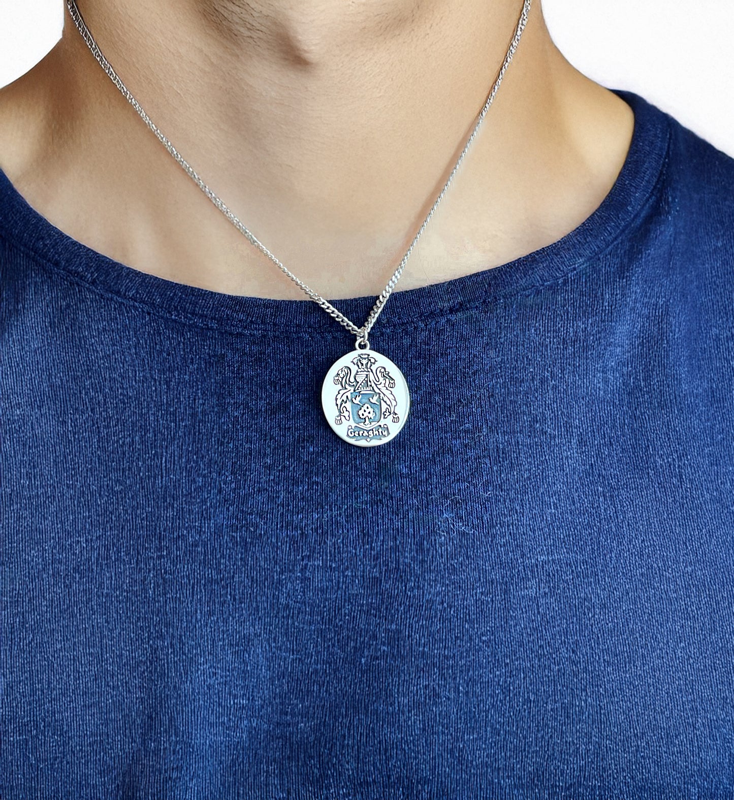 Custom Family Crest Necklace – Engraved Coat of Arms Pendant Jewelry Gift for Men, Father’s Day or Birthday Gift for Him