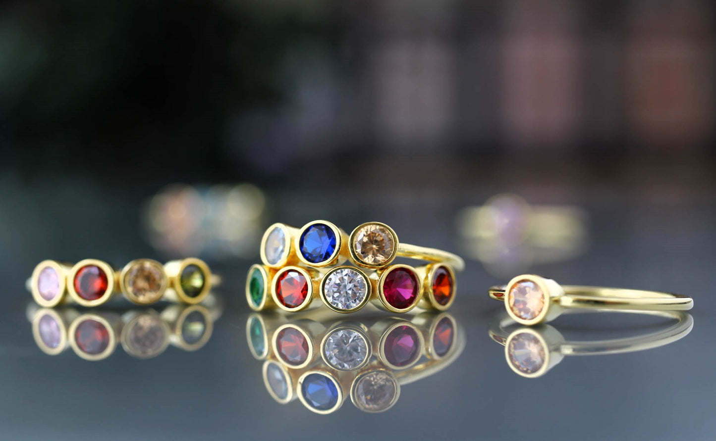 Gold 6 Birthstone Mothers Ring