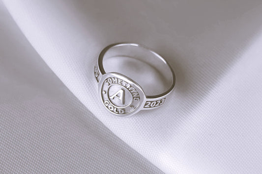 14K Solid White Gold Dainty Class Ring - Custom Graduation Gift Jewelry