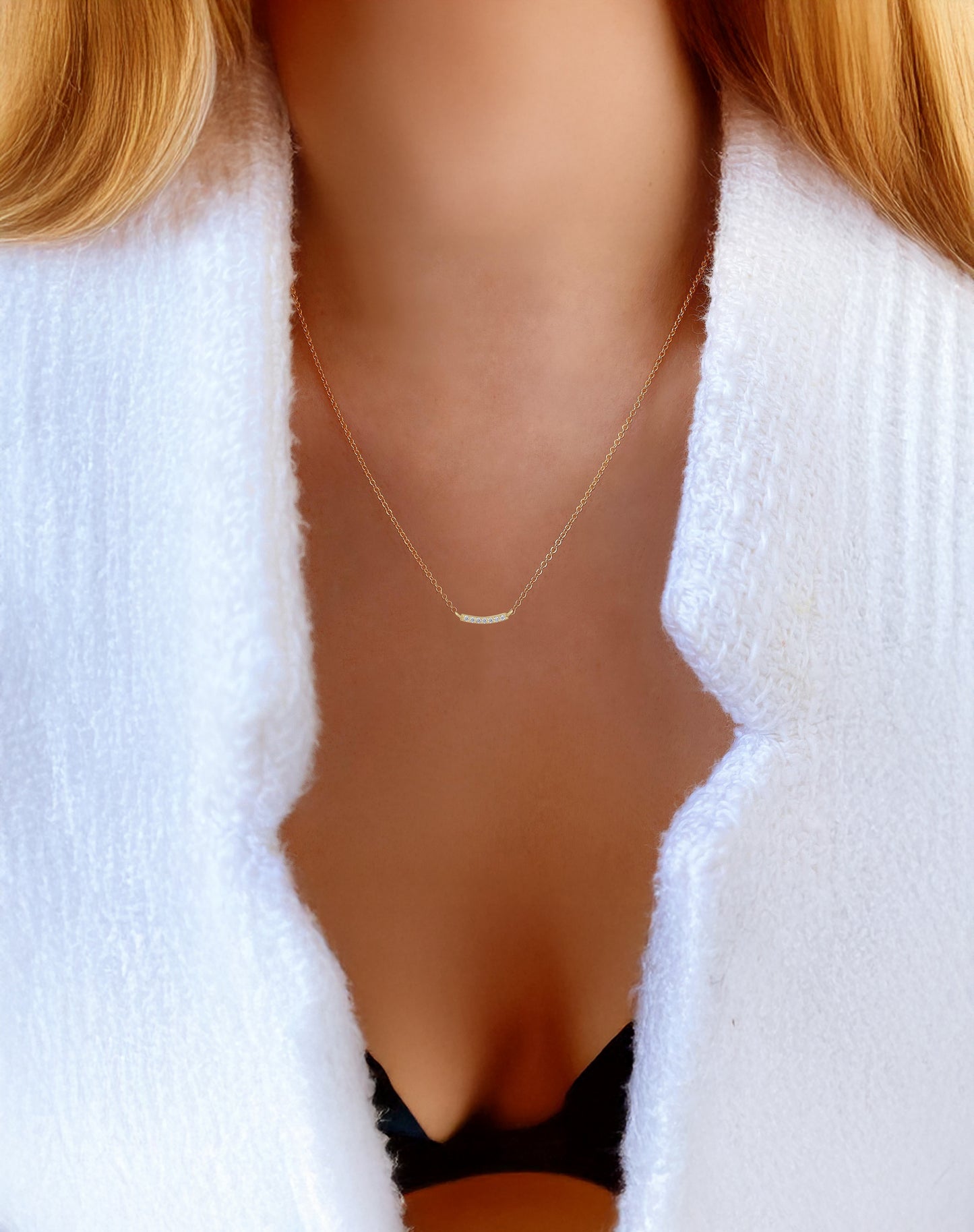 Diamond Paved Curved Bar Necklace