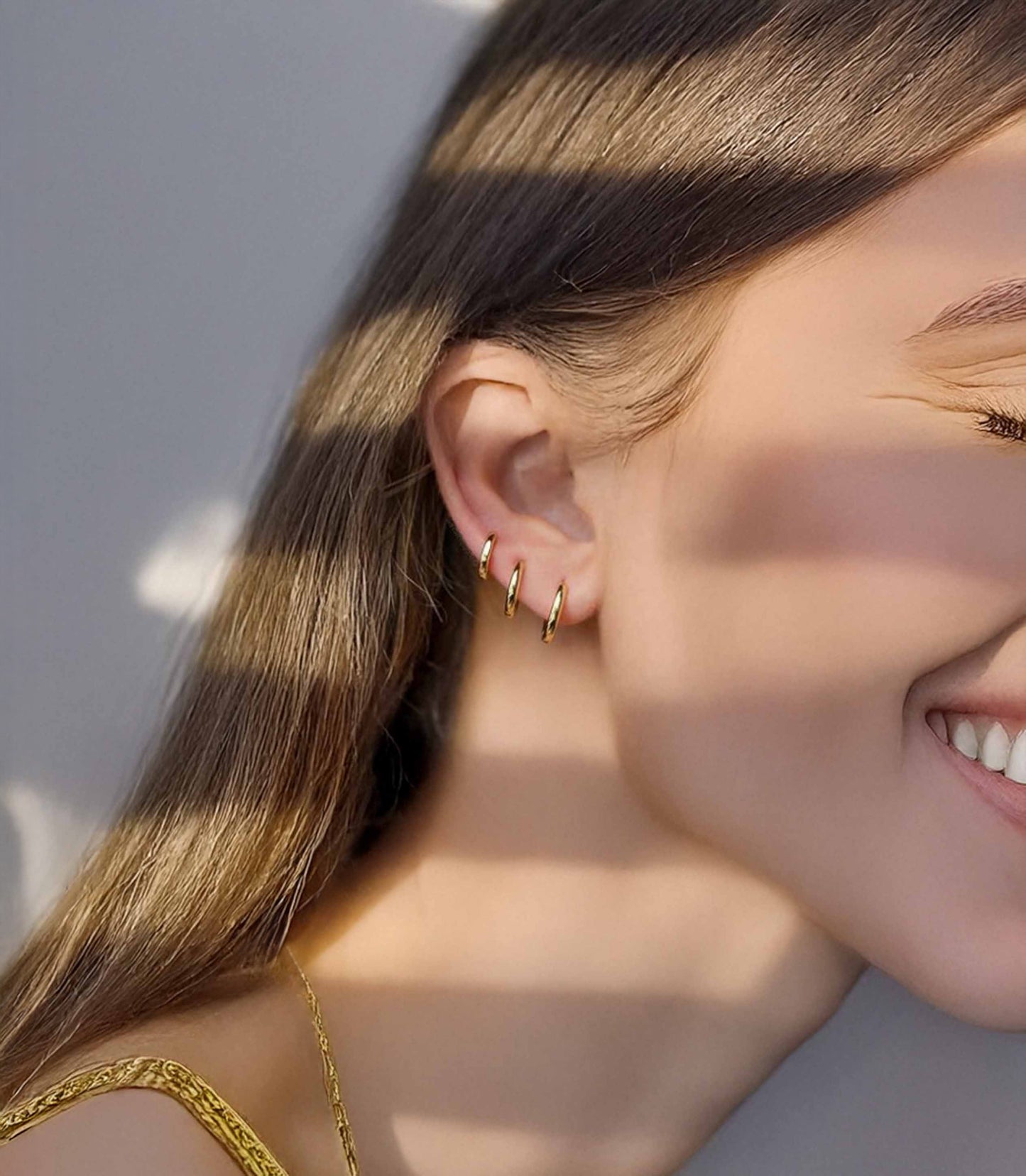 Solid Gold Huggie Hoops - Set of 3 Earrings