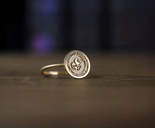 Dainty Gold College Class Ring – Personalized Graduation Ring with Custom School Logo or Initials, Solid Gold University Jewelry Gift