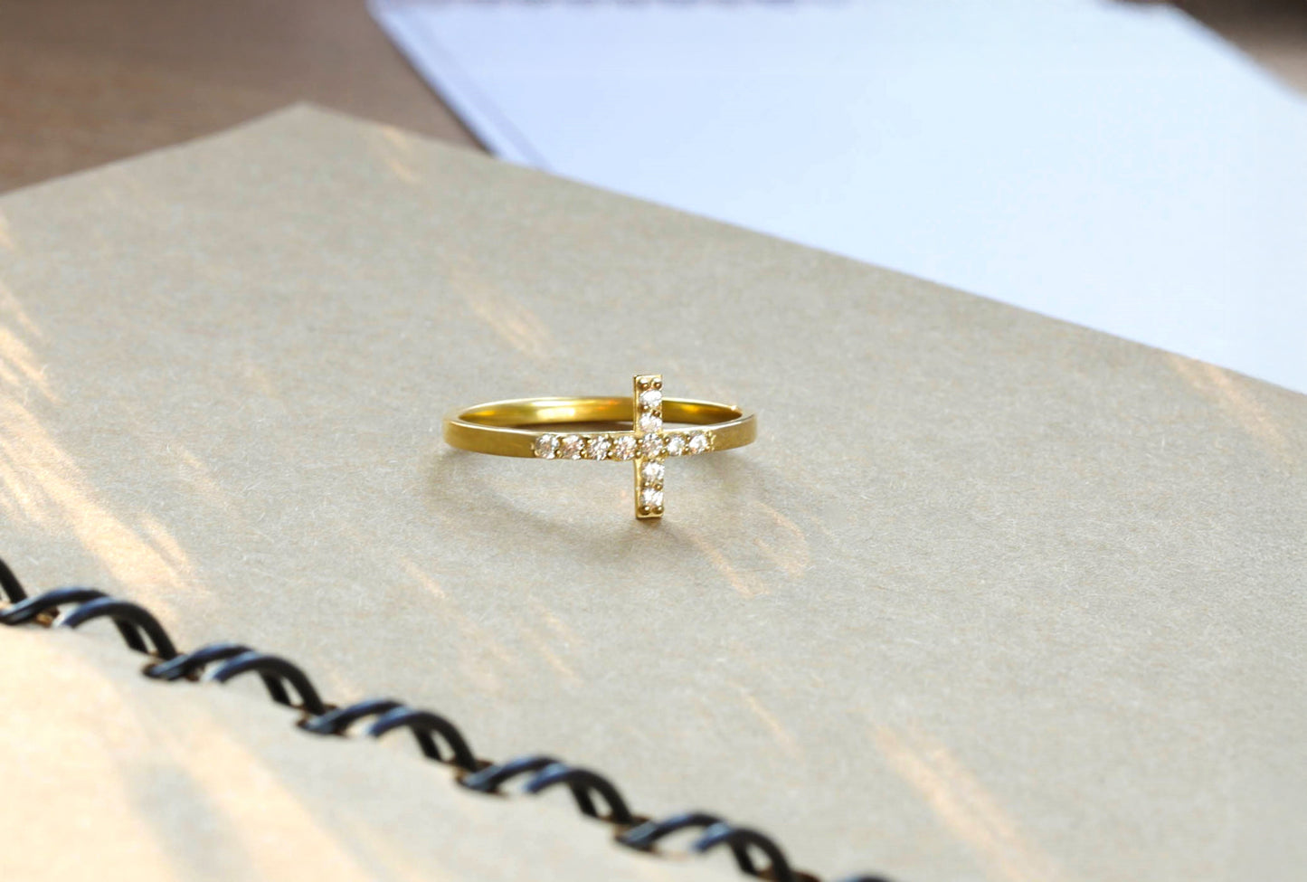 Gold Diamond Cross Ring – Dainty Solid Gold Cross Ring with Cz or Diamond Stones, Minimalist Faith Jewelry Gift for Women