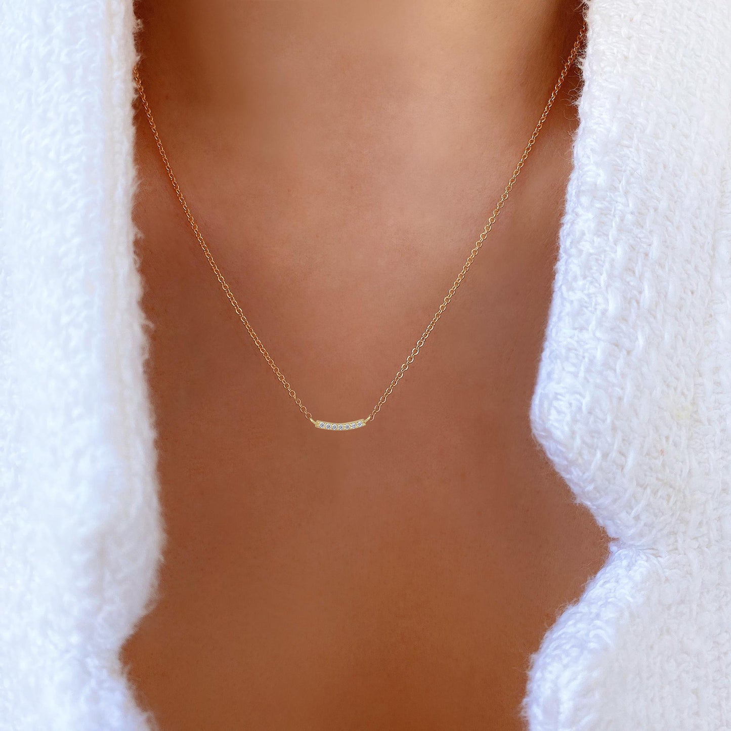 Diamond Paved Curved Bar Necklace