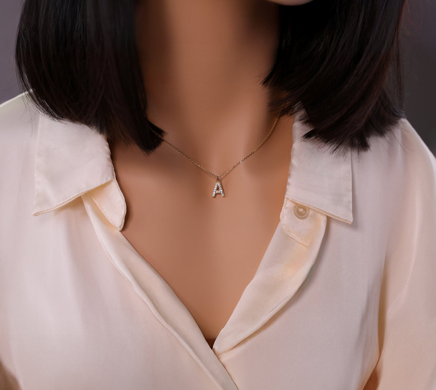Solid Gold Diamond Letter A Necklace – 14k Initial Pendant