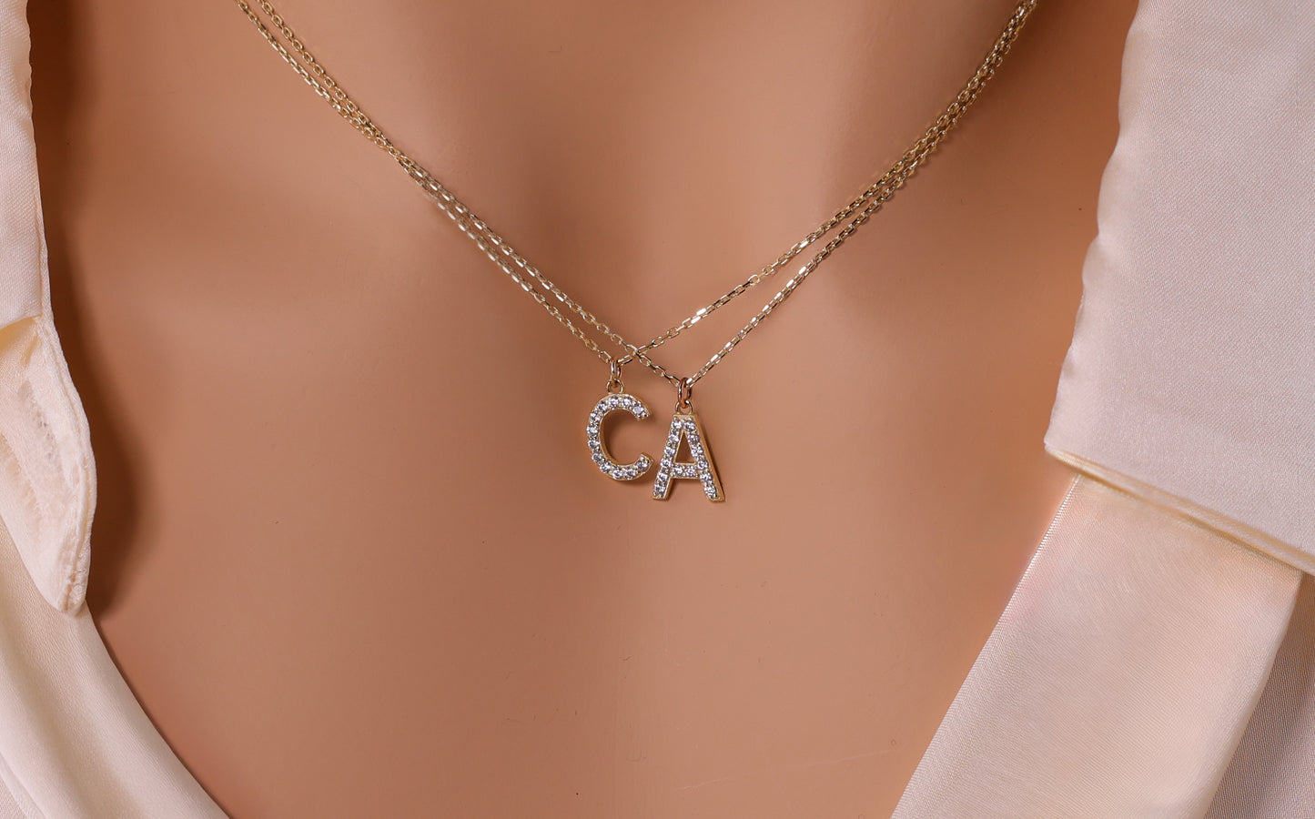 Solid Gold Diamond Letter A Necklace – 14k Initial Pendant