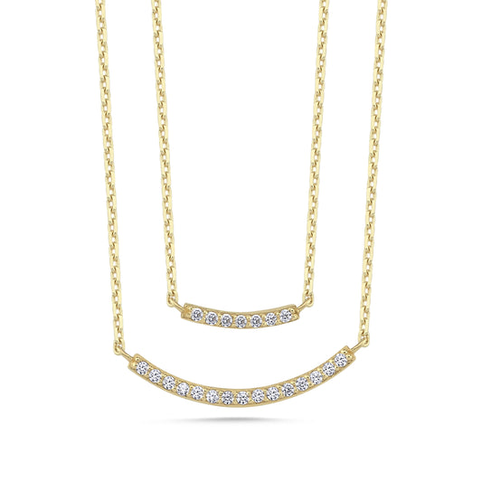 Real diamond paved curved bar necklaces in 10k and 14k solid gold.