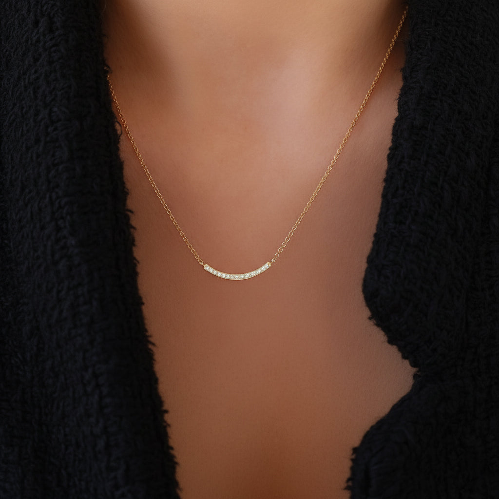 Diamond Paved Curved Bar Necklace