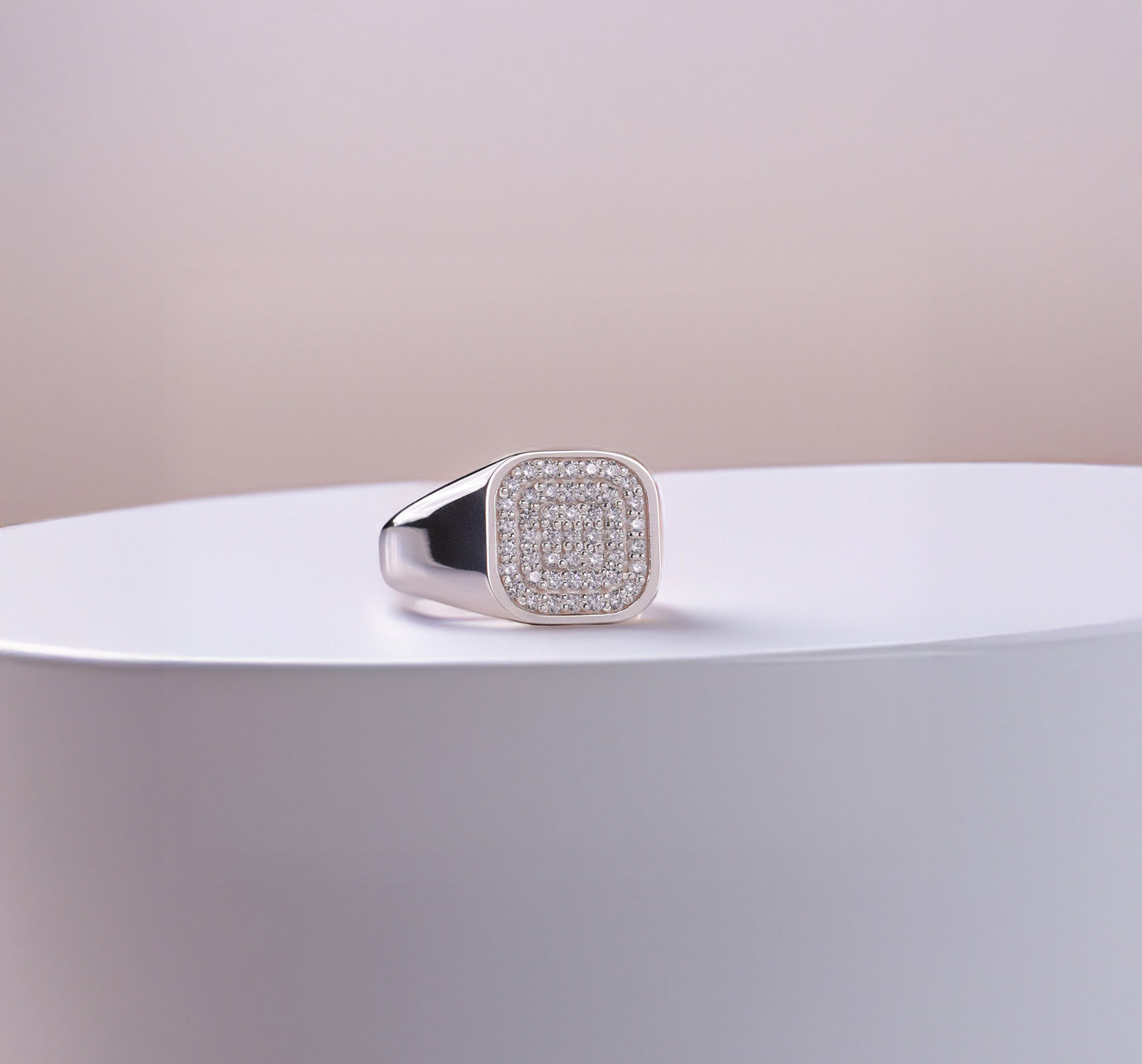 Men's Paved Cushion Signet Ring