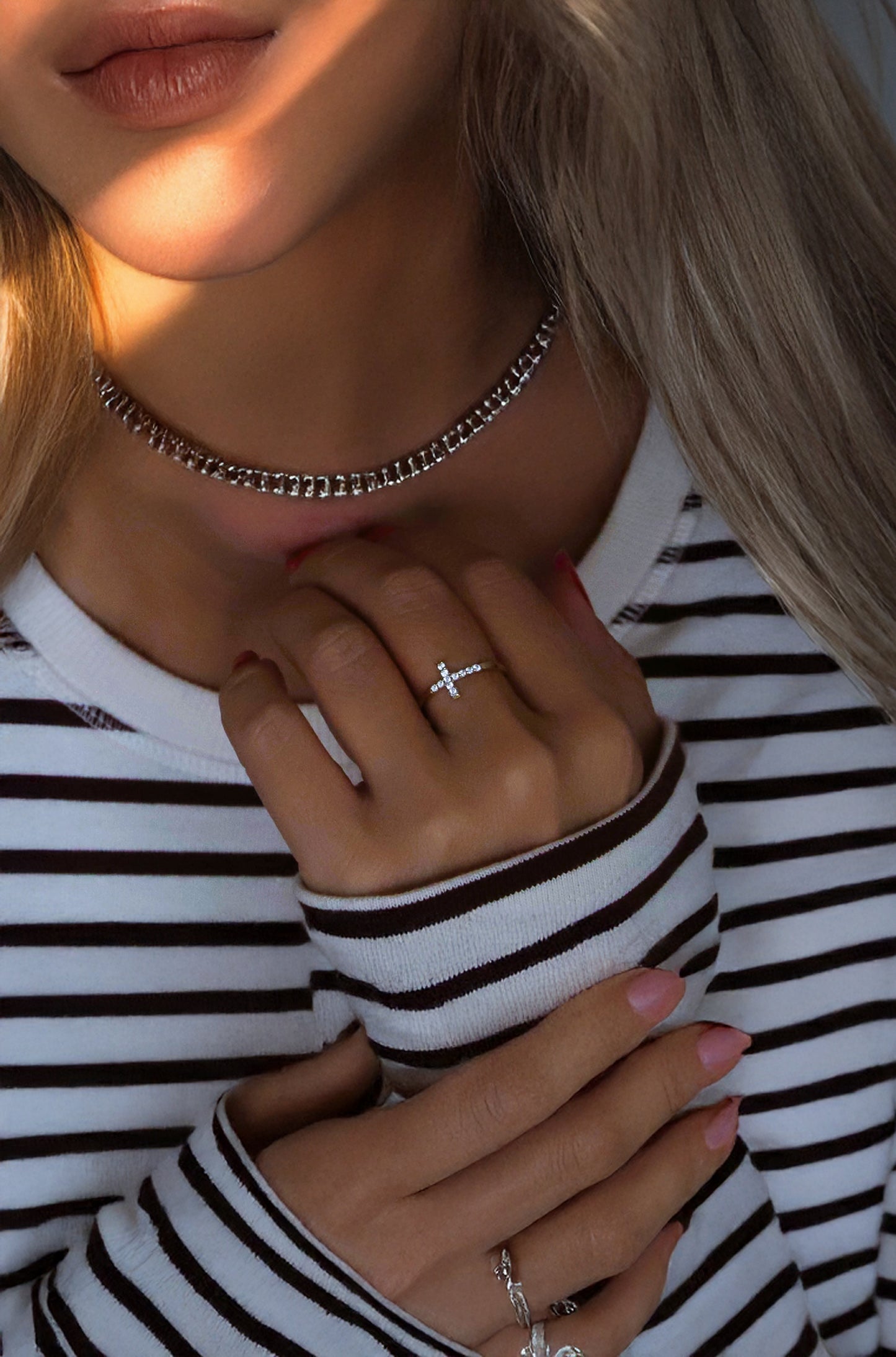 Gold Diamond Cross Ring – Dainty Solid Gold Cross Ring with Cz or Diamond Stones, Minimalist Faith Jewelry Gift for Women