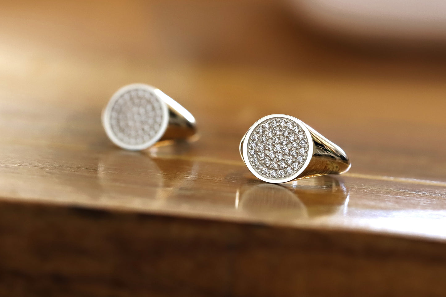 Solid Gold Diamond Paved Signet Ring – 14k Womens Pinky Ring