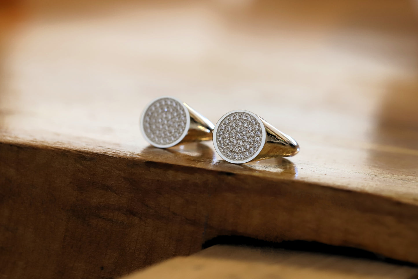 Solid Gold Diamond Paved Signet Ring – 14k Womens Pinky Ring