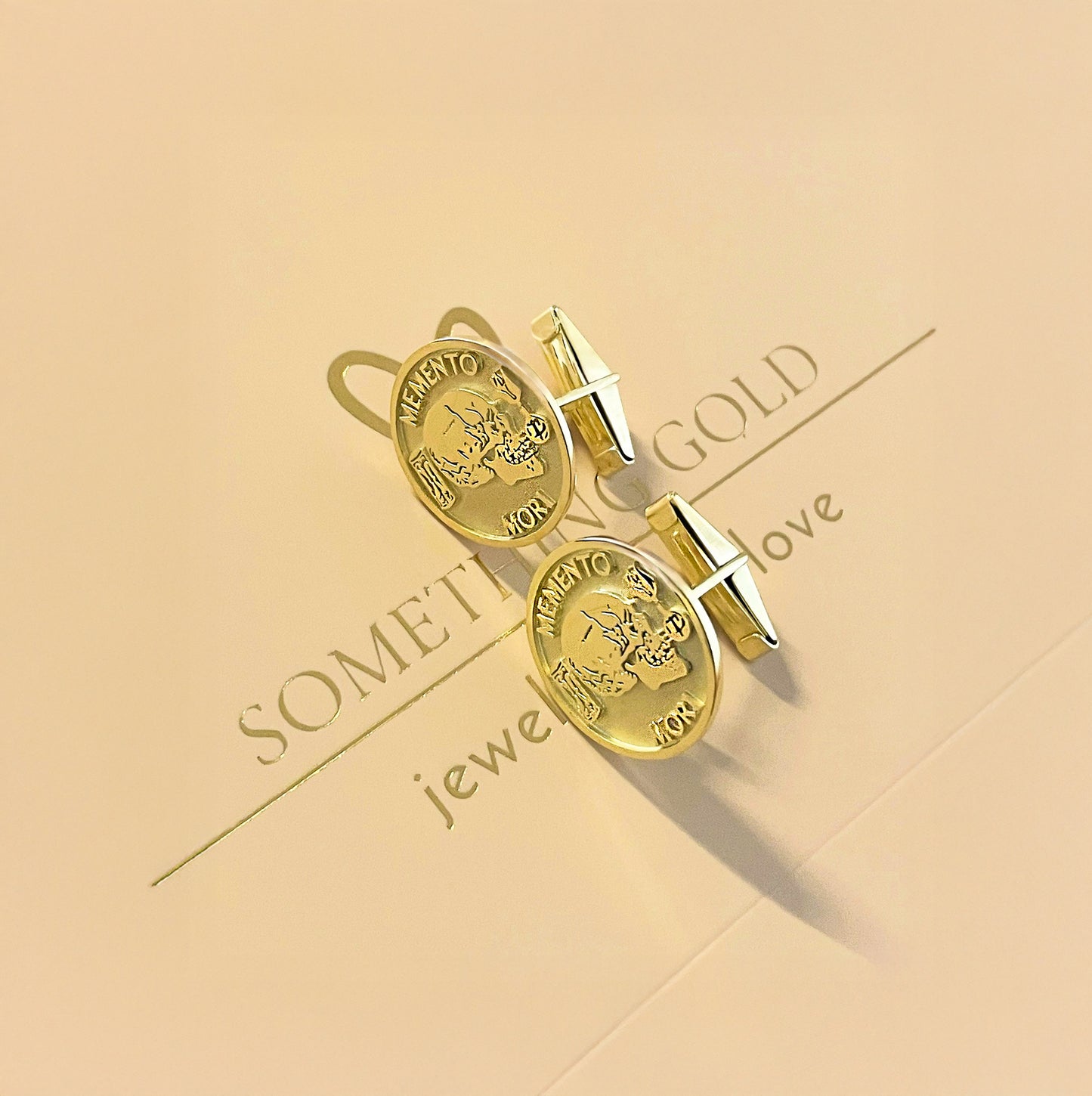 Solid Gold Memento Mori Cufflinks – Engraved Stoic Heirloom Gift for Men