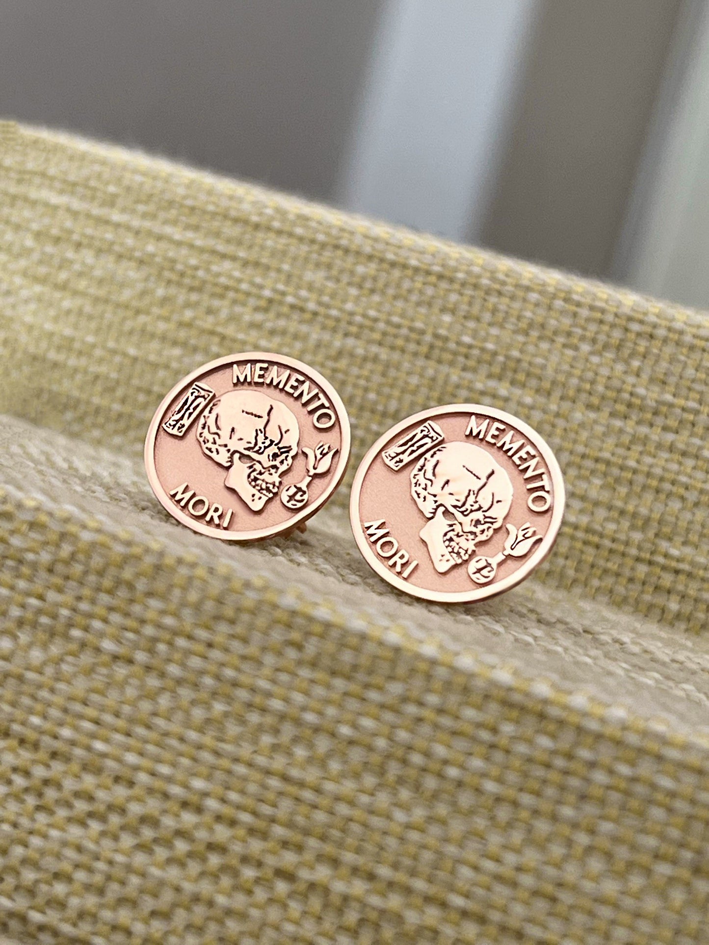 Solid Gold Memento Mori Cufflinks – Engraved Stoic Heirloom Gift for Men