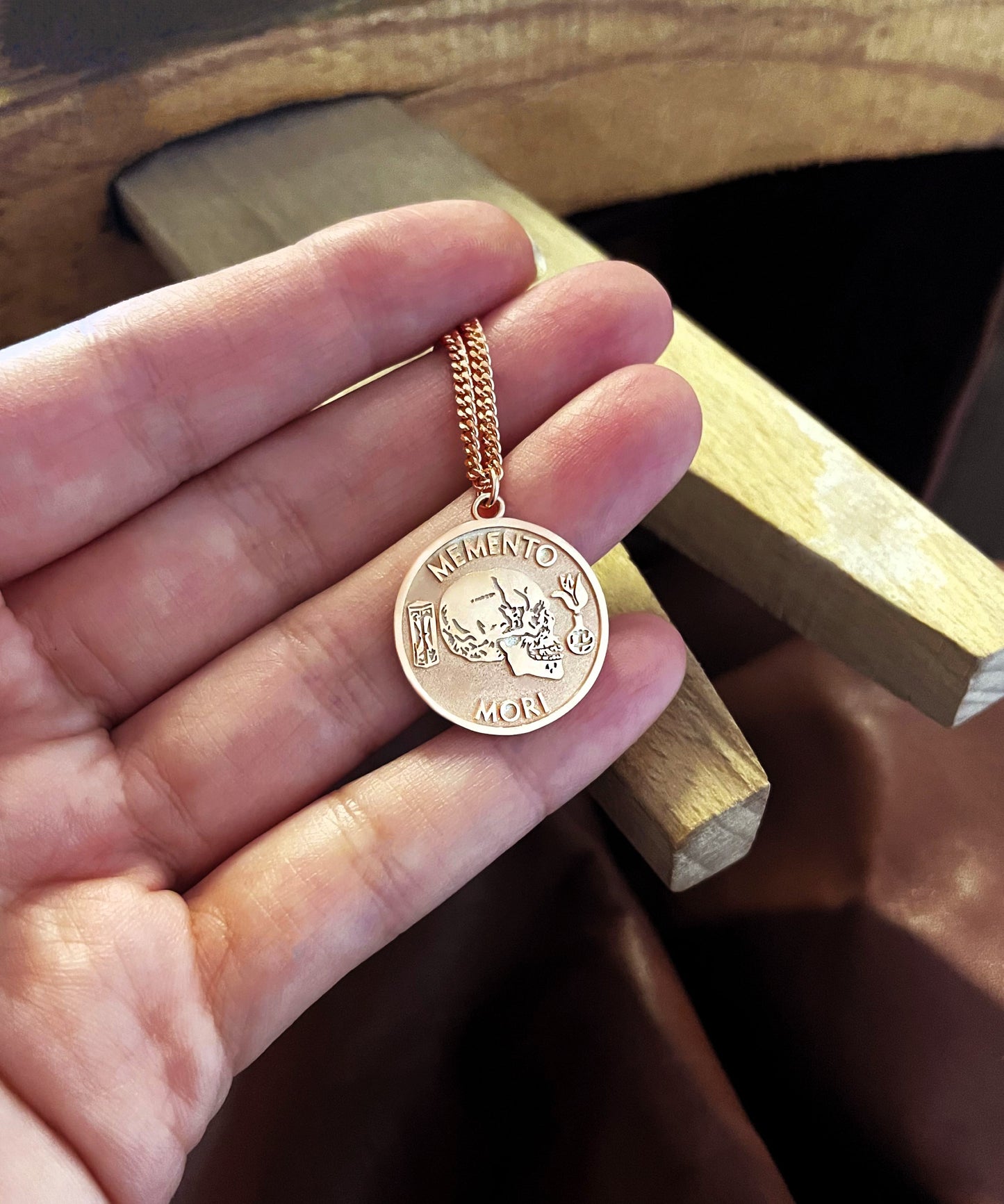 Solid Gold Memento Mori Necklace – Stoic Philosophy Engraved Pendant
