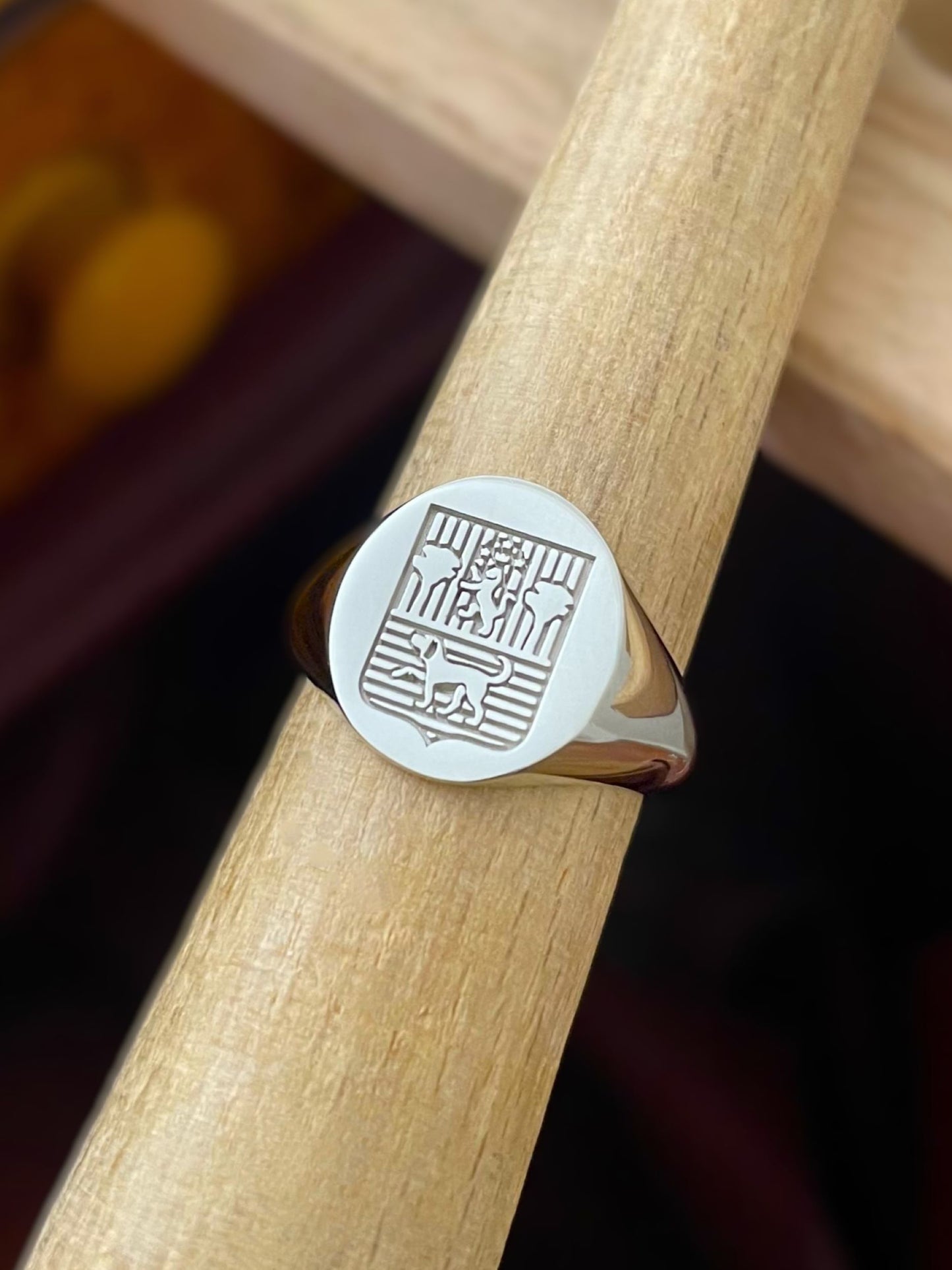 Custom Family Crest Engraved Gold Signet Ring for Men