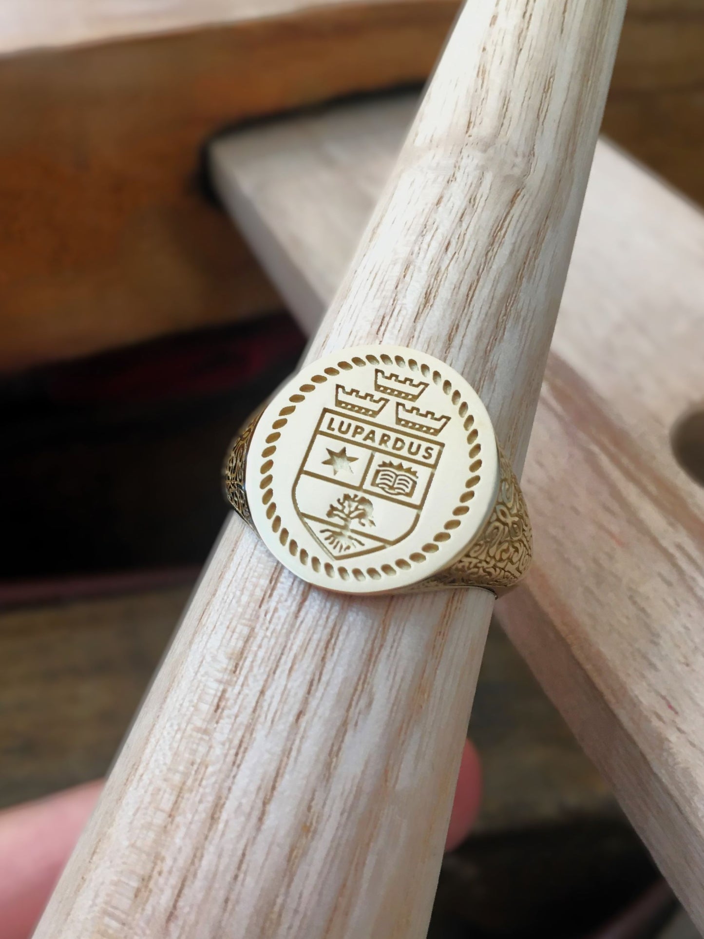 Custom Family Crest Engraved Gold Signet Ring for Men