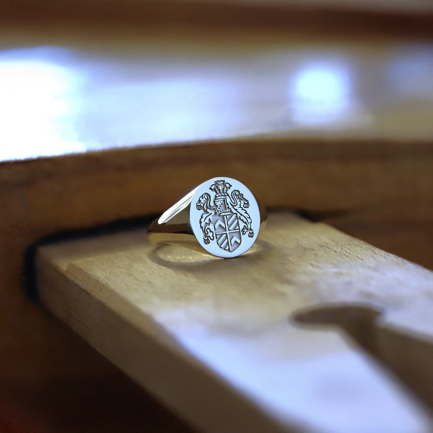 Custom Family Crest Engraved Gold Signet Ring for Men
