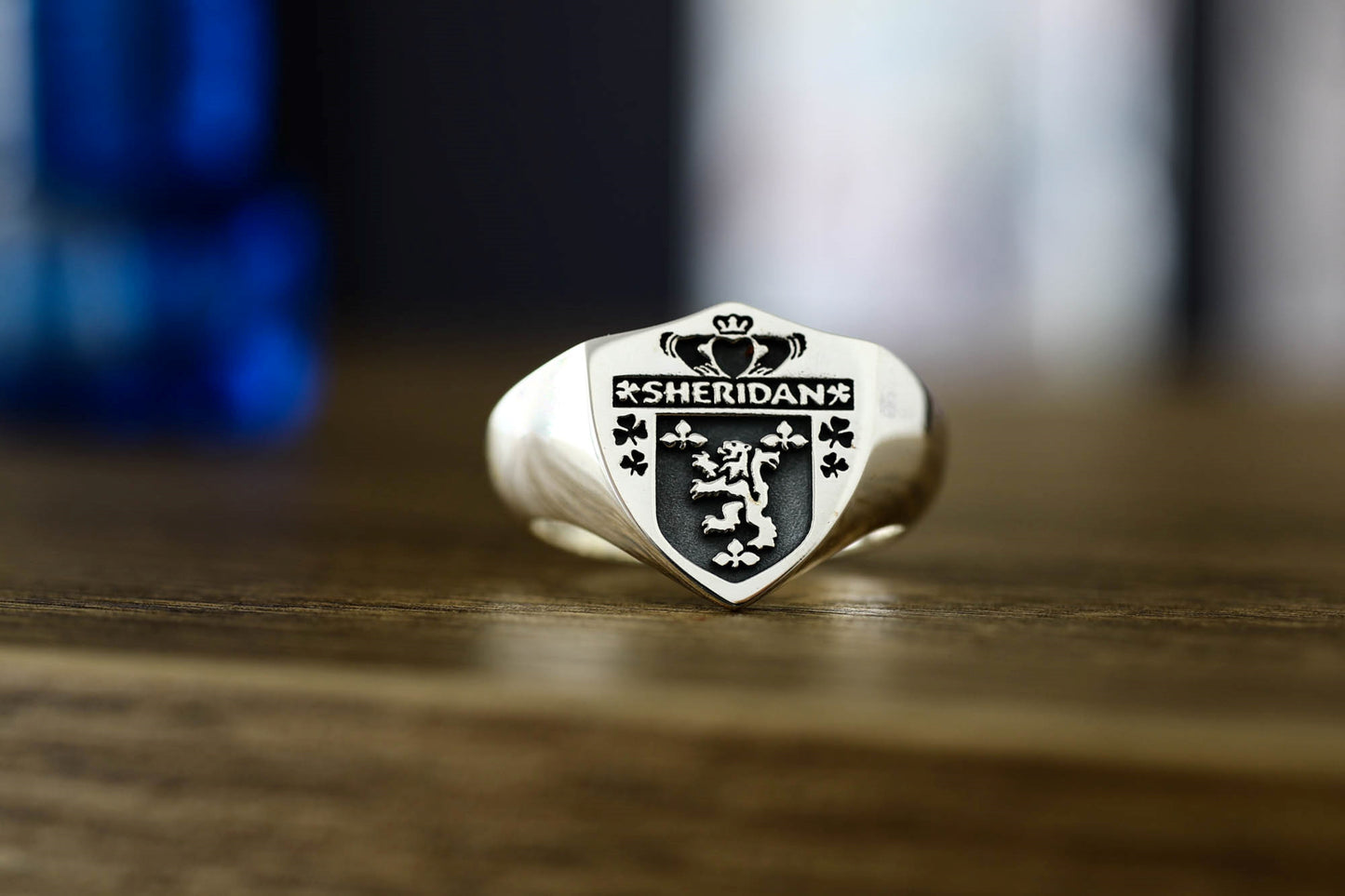 Custom Shield Family Crest Signet Ring – Engraved Coat of Arms Jewelry in Sterling Silver or Gold Plated