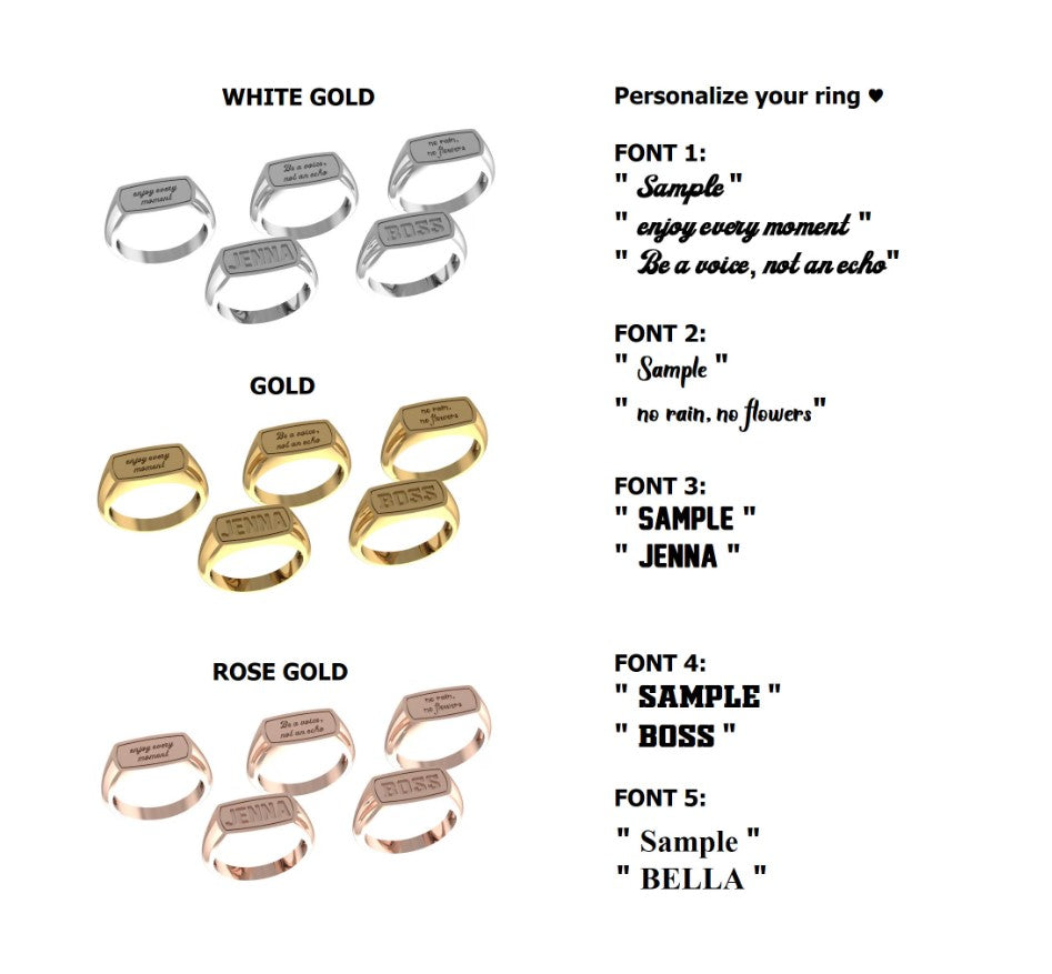 Solid Gold Custom Signet Ring – Inspirational Quote Jewelry