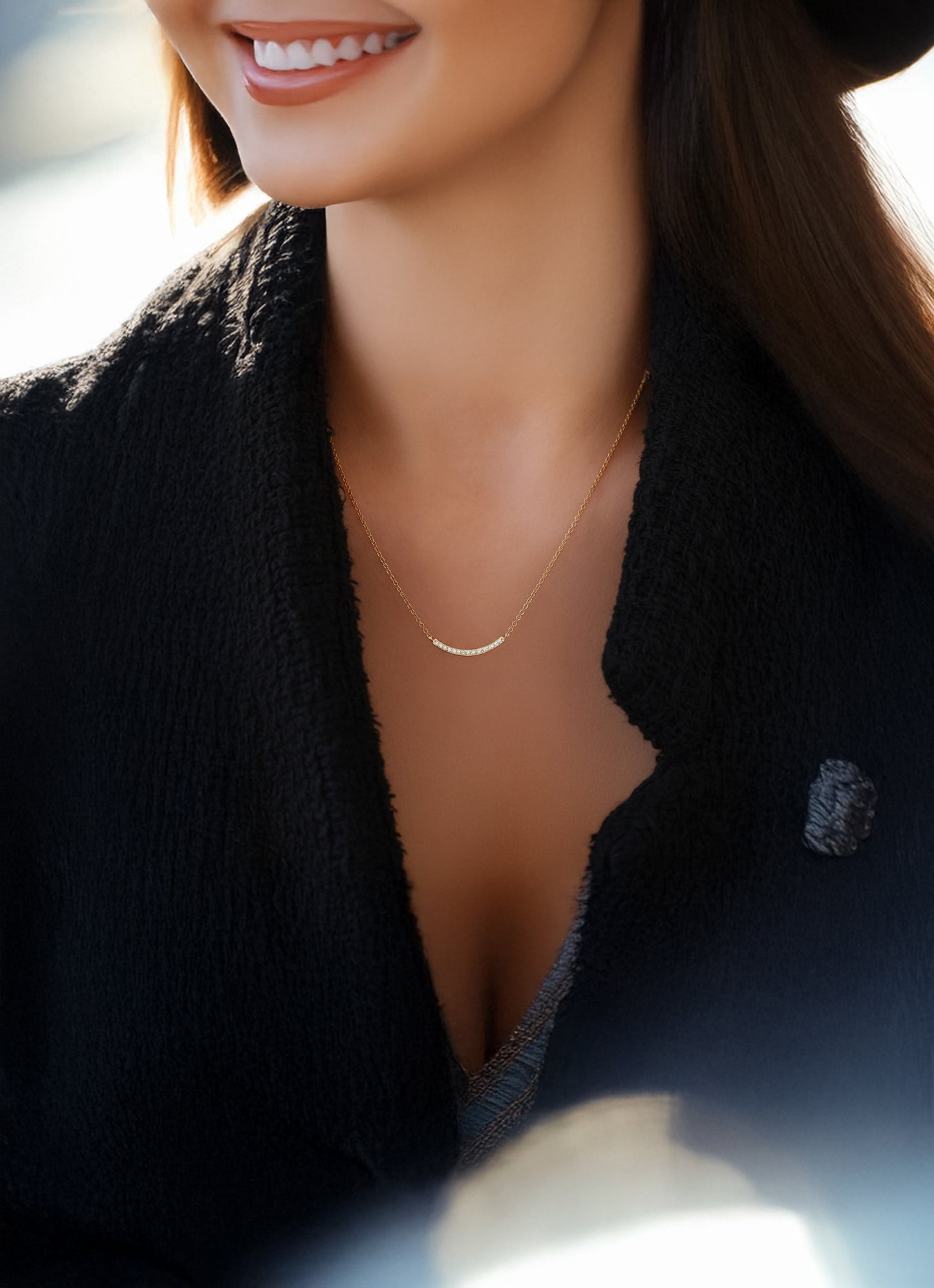 Diamond Paved Curved Bar Necklace