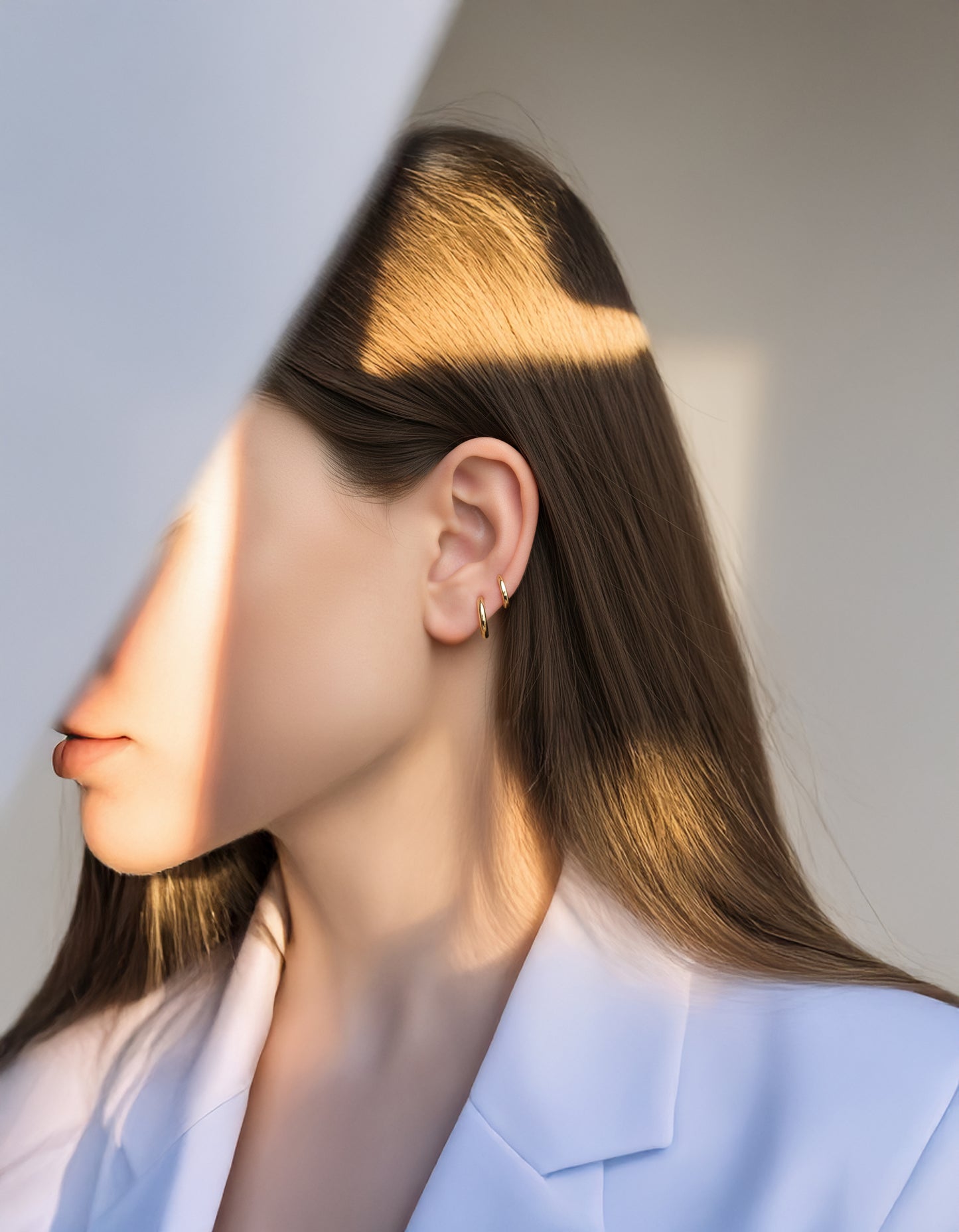 Solid Gold Huggie Hoops - Set of 3 Earrings