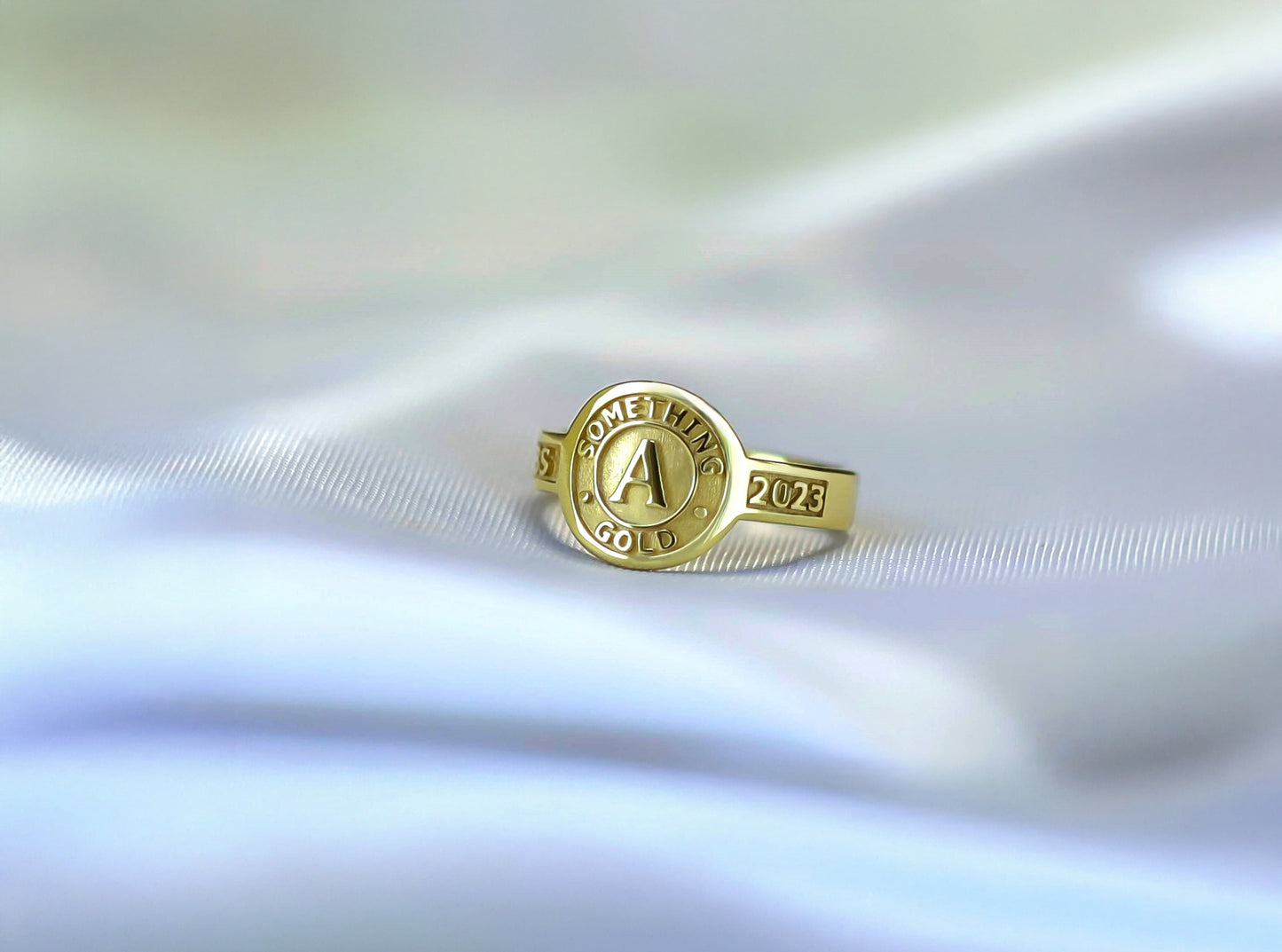 14K Solid White Gold Dainty Class Ring - Custom Graduation Gift Jewelry