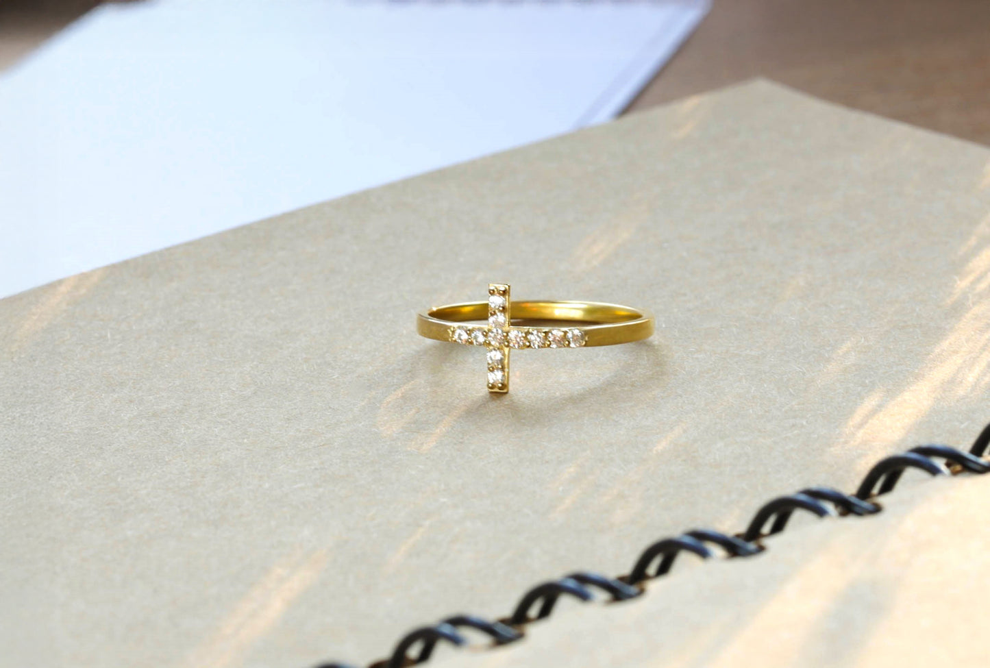 Gold Diamond Cross Ring – Dainty Solid Gold Cross Ring with Cz or Diamond Stones, Minimalist Faith Jewelry Gift for Women