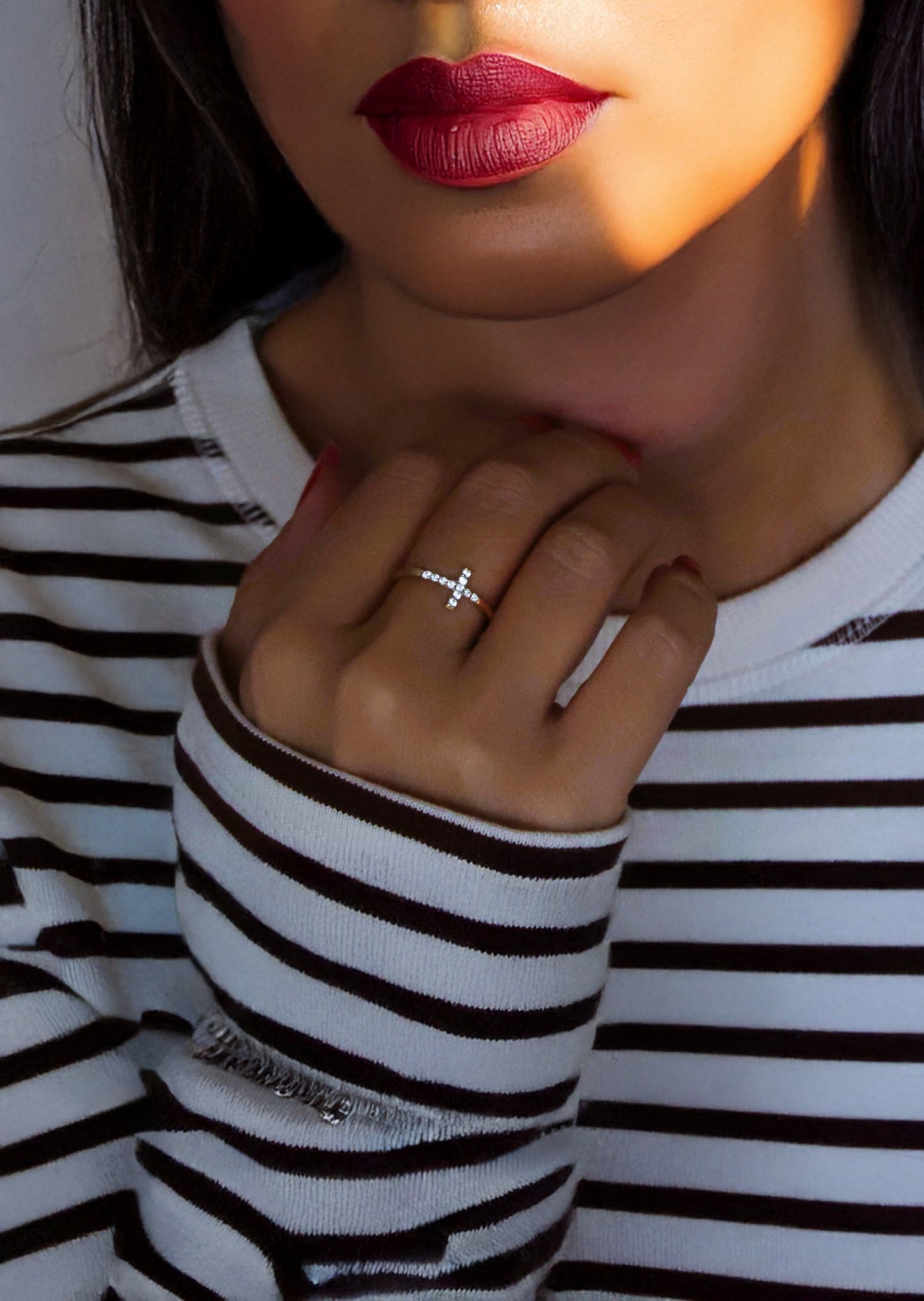 Gold Diamond Cross Ring – Dainty Solid Gold Cross Ring with Cz or Diamond Stones, Minimalist Faith Jewelry Gift for Women