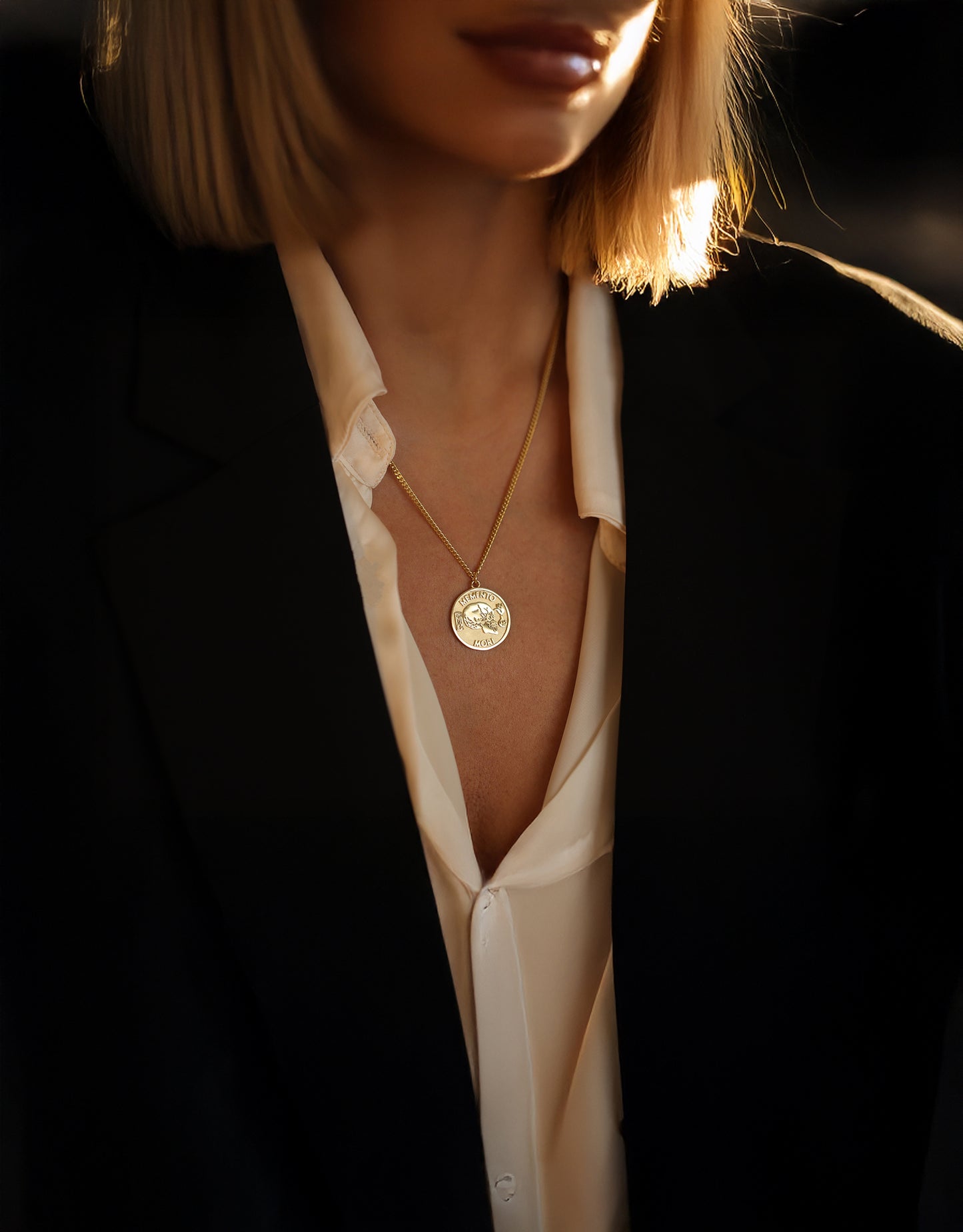 Solid Gold Memento Mori Necklace – Stoic Philosophy Engraved Pendant