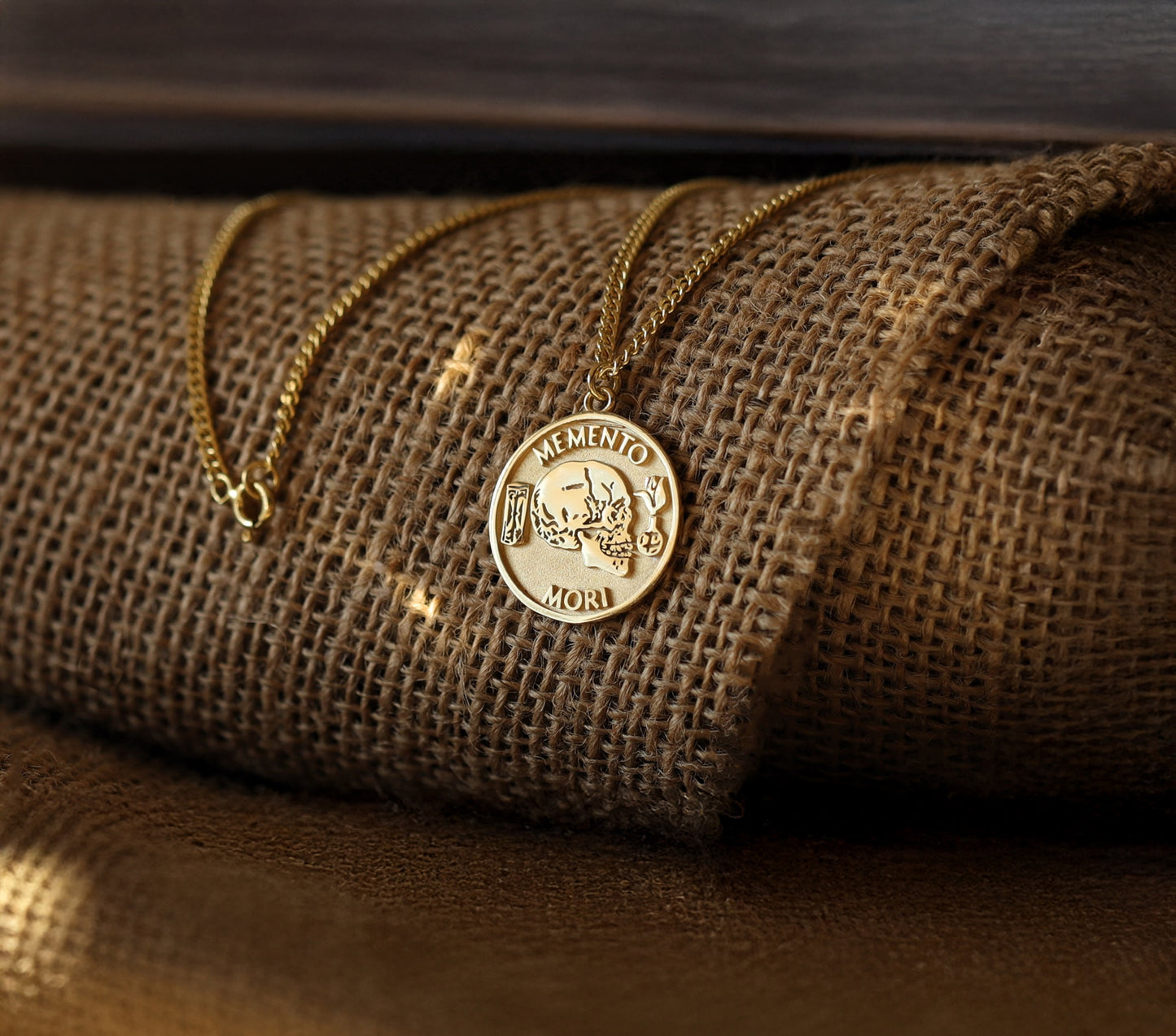 Solid Gold Memento Mori Necklace – Stoic Philosophy Engraved Pendant