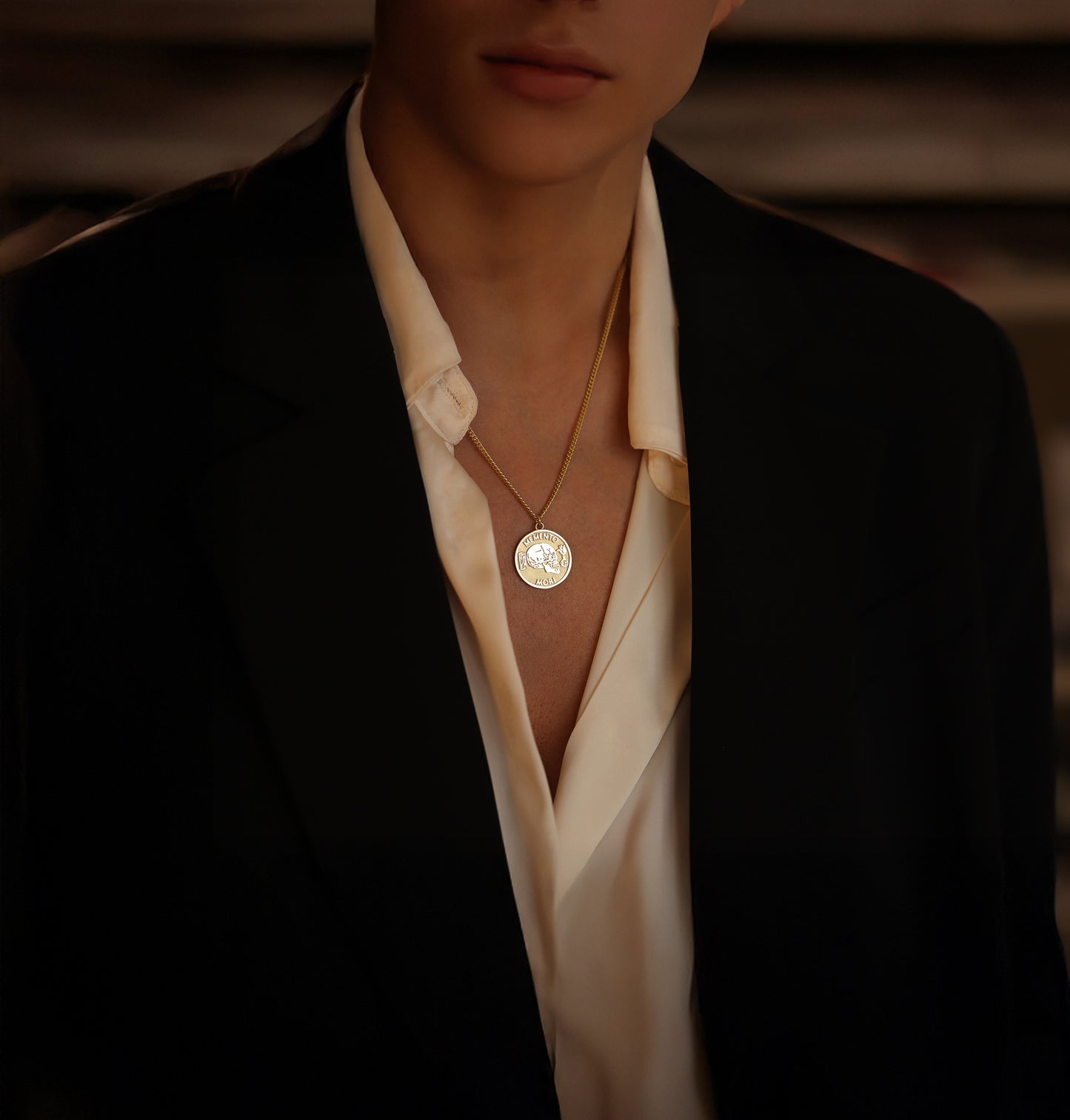Solid Gold Memento Mori Necklace – Stoic Philosophy Engraved Pendant