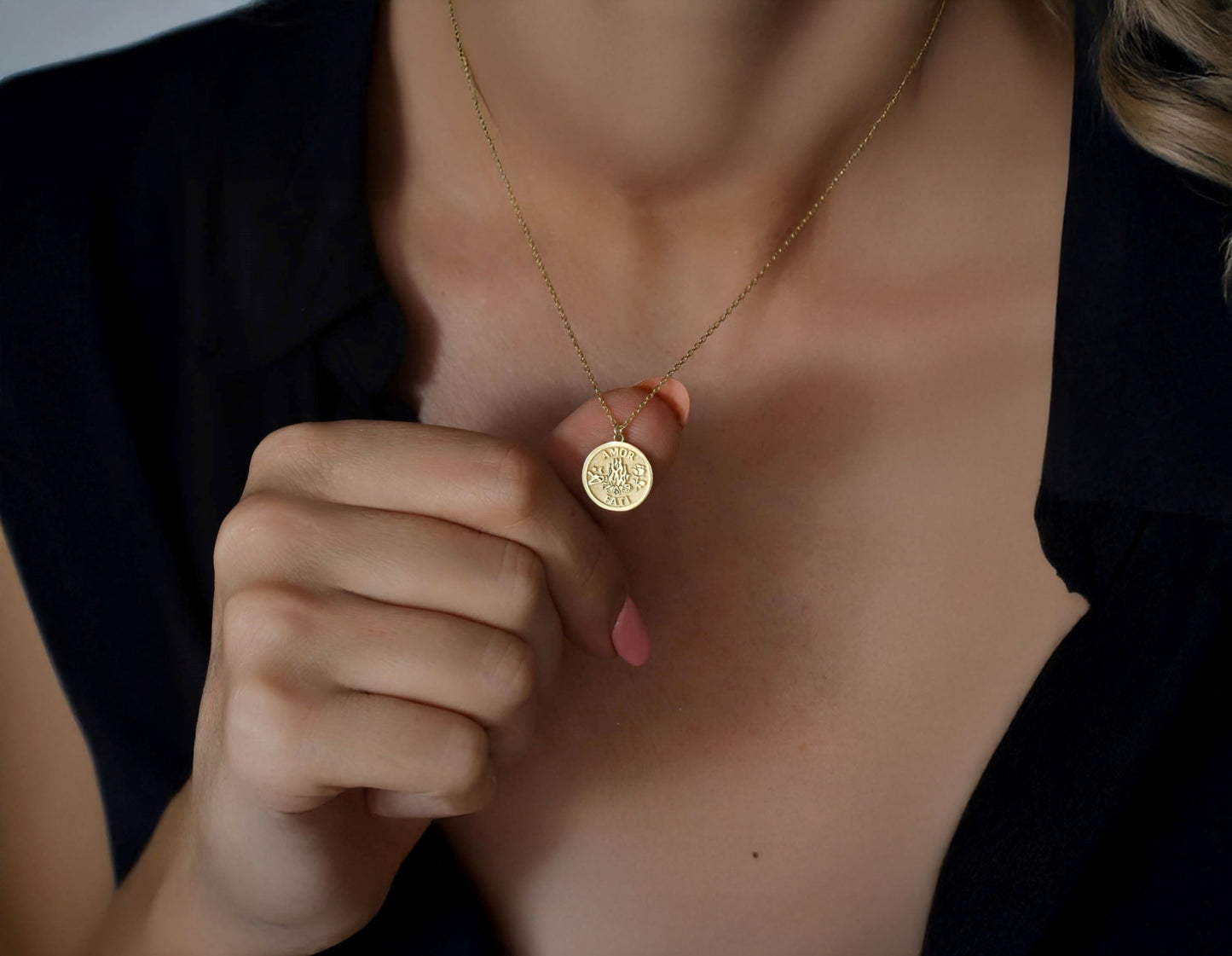 Solid Gold Amor Fati Necklace – Love of Fate Stoic Pendant in Gold or Silver