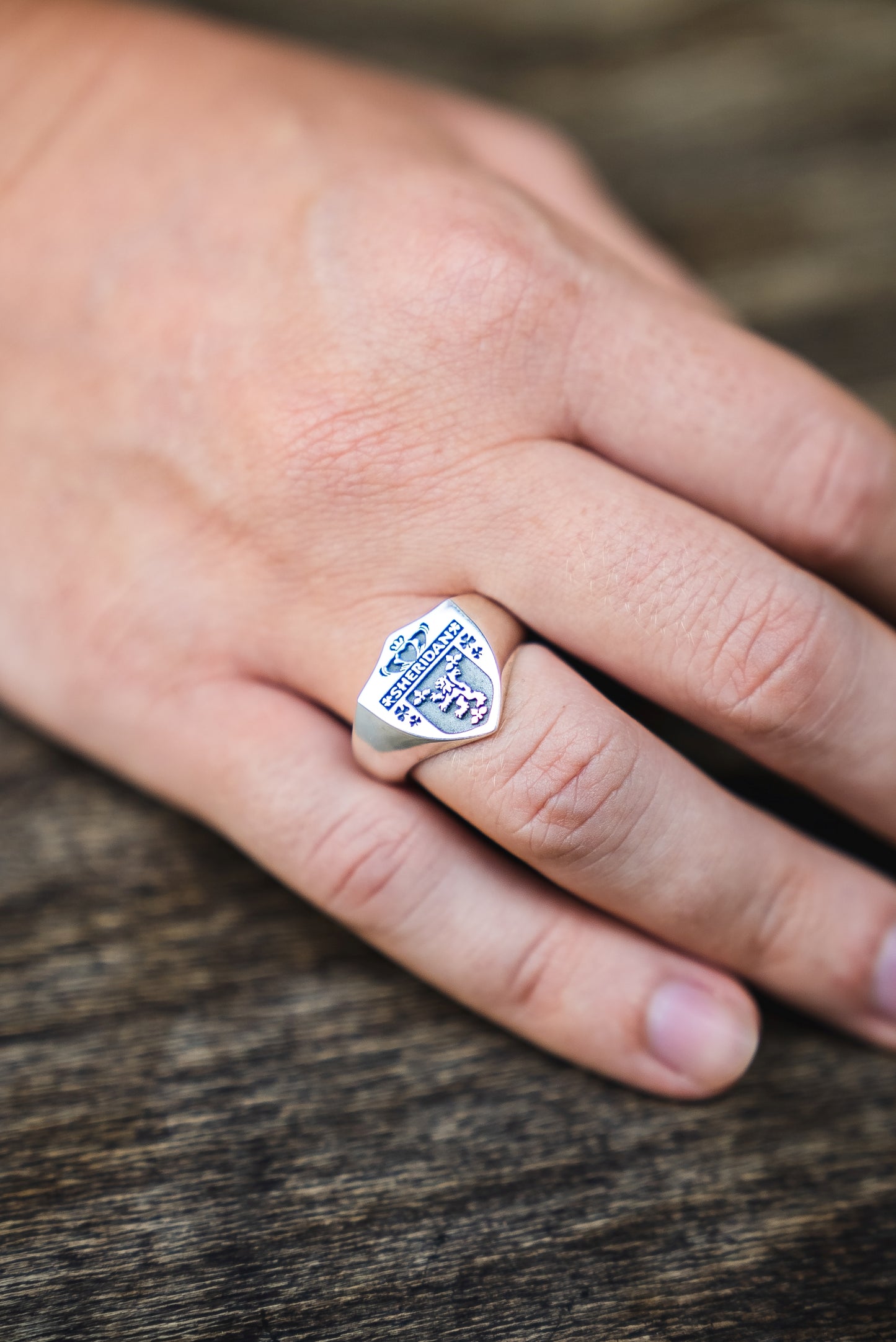 Custom Shield Family Crest Signet Ring – Engraved Coat of Arms Jewelry in Sterling Silver or Gold Plated