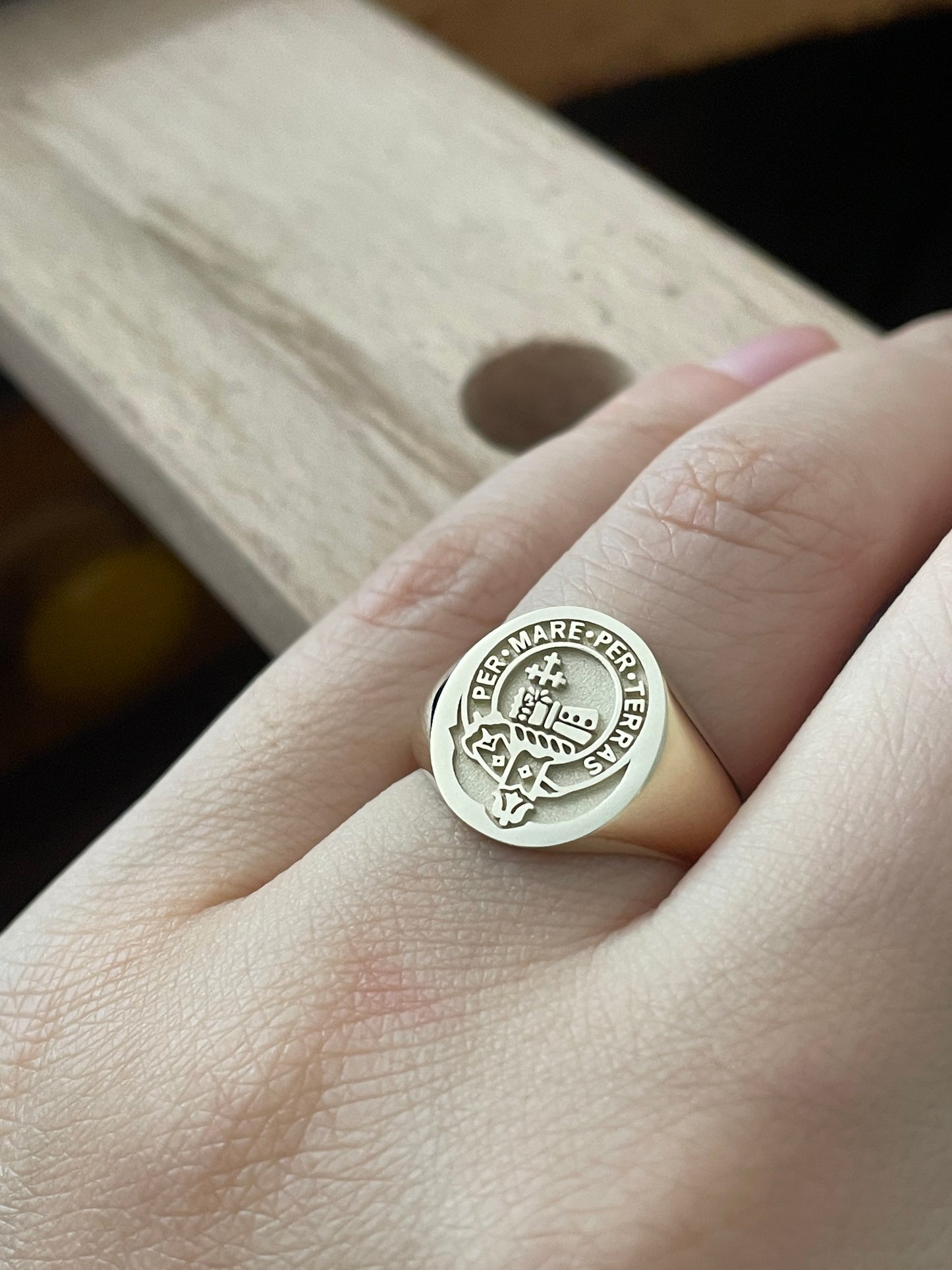Scottish Clan Anderson Crest Signet Ring – Engraved Family Coat of Arms Jewelry in Sterling Silver or Gold Plated