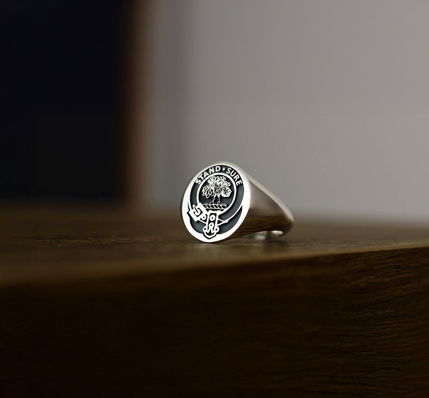 Scottish Clan Anderson Crest Signet Ring – Engraved Family Coat of Arms Jewelry in Sterling Silver or Gold Plated